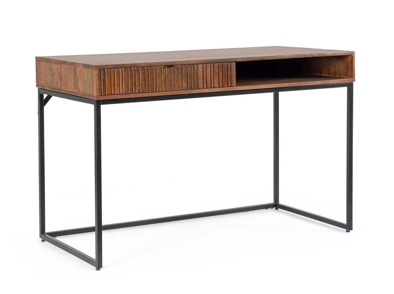 Schreibtisch Tadita aus Mangoholz, modernes Design, braun, 120 cm, Metallgestell, mit Schublade - Bizzotto