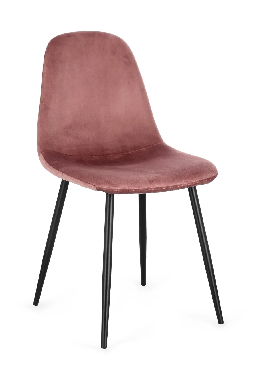 Esszimmerstuhl New Irelia aus Samt, modern gepolstert, rosa, 4er-Set, schwarzes Metallgestell
