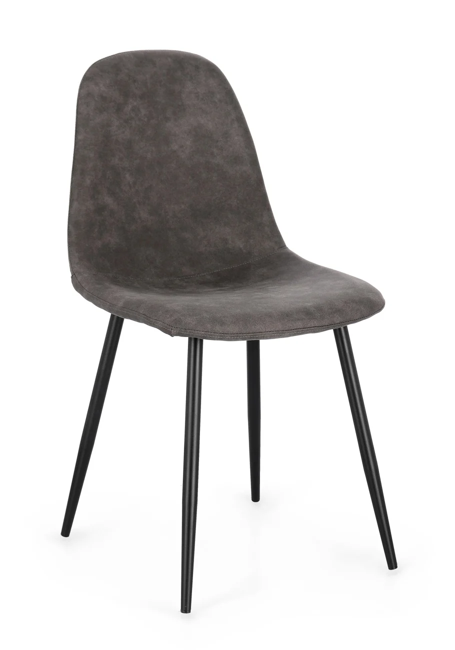 Esszimmerstuhl New Irelia aus Kunstleder, modern gepolstert, 4er-Set, dunkelgrau, Metallgestell