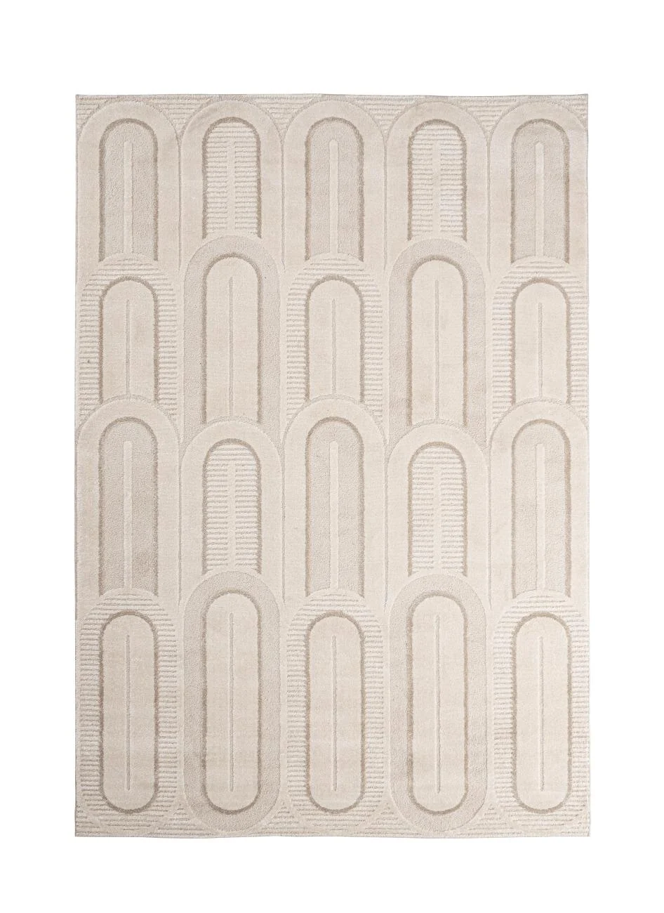 Teppich Zina aus Stoff, Boho Skandi Design, creme grau, 160x230 cm, weicher Flor - Bizzotto