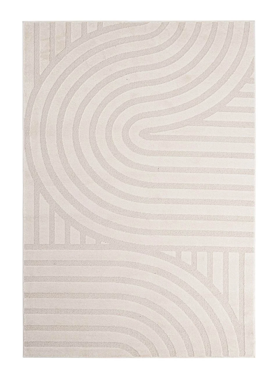 Teppich Zina aus Stoff, Boho Skandi Design, creme, 3D-Optik, 200x290 cm