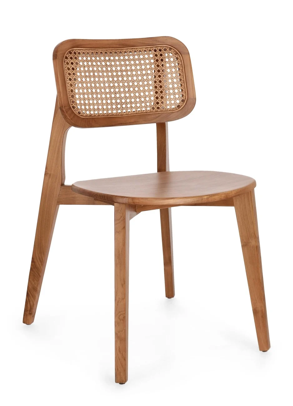 Esszimmerstuhl Abby aus Teakholz und Rattan, skandinavisch klassisch, natur, 4-Fuß Design