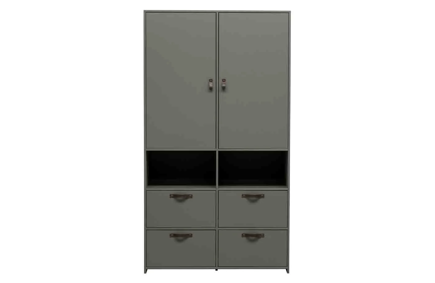 Kleiderschrank Stage aus Kiefernholz, modern, grün, mit Ledergriffen und flexibler Stauraumlösung - VTwonen