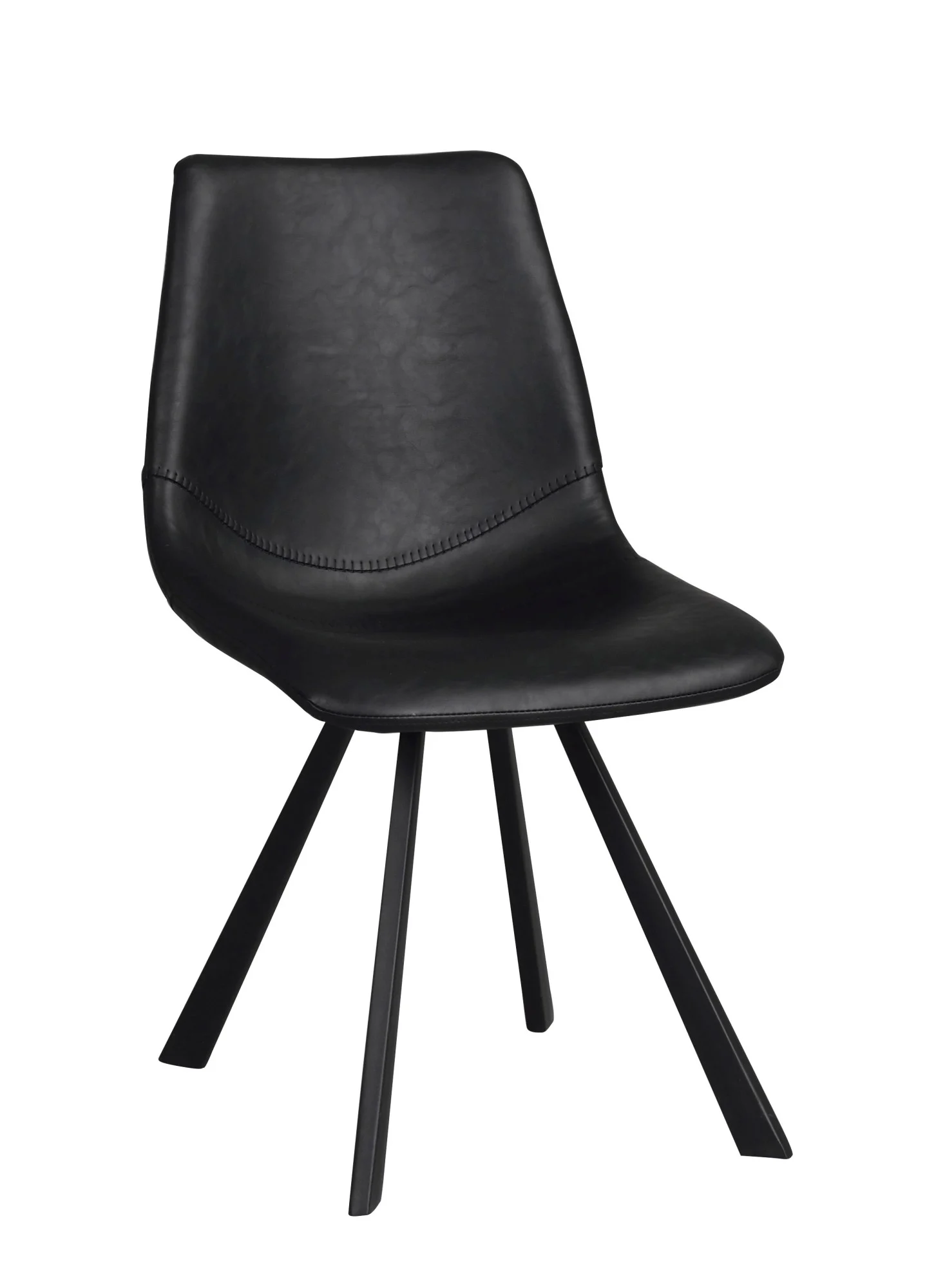Stuhl Auburn 2er Set aus Kunstleder, modern, Schwarz, Sitzschale mit Ziernähten, Metallgestell - Rowico