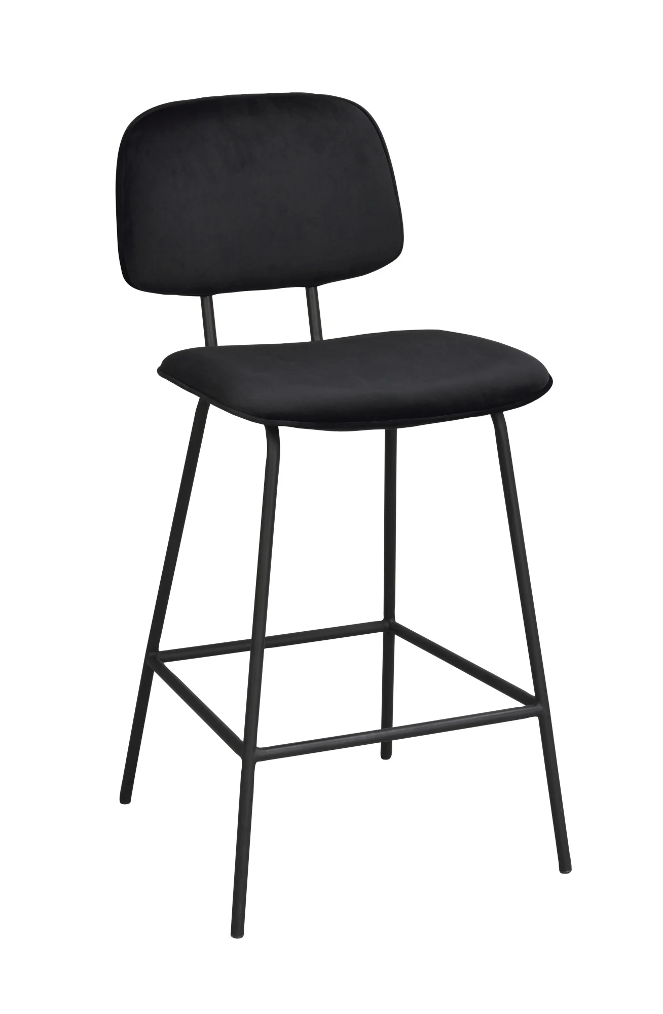 Barhocker Bryan 2er Set aus Samt, klassisch gepolstert, Schwarz, stabiles Metallgestell - Rowico
