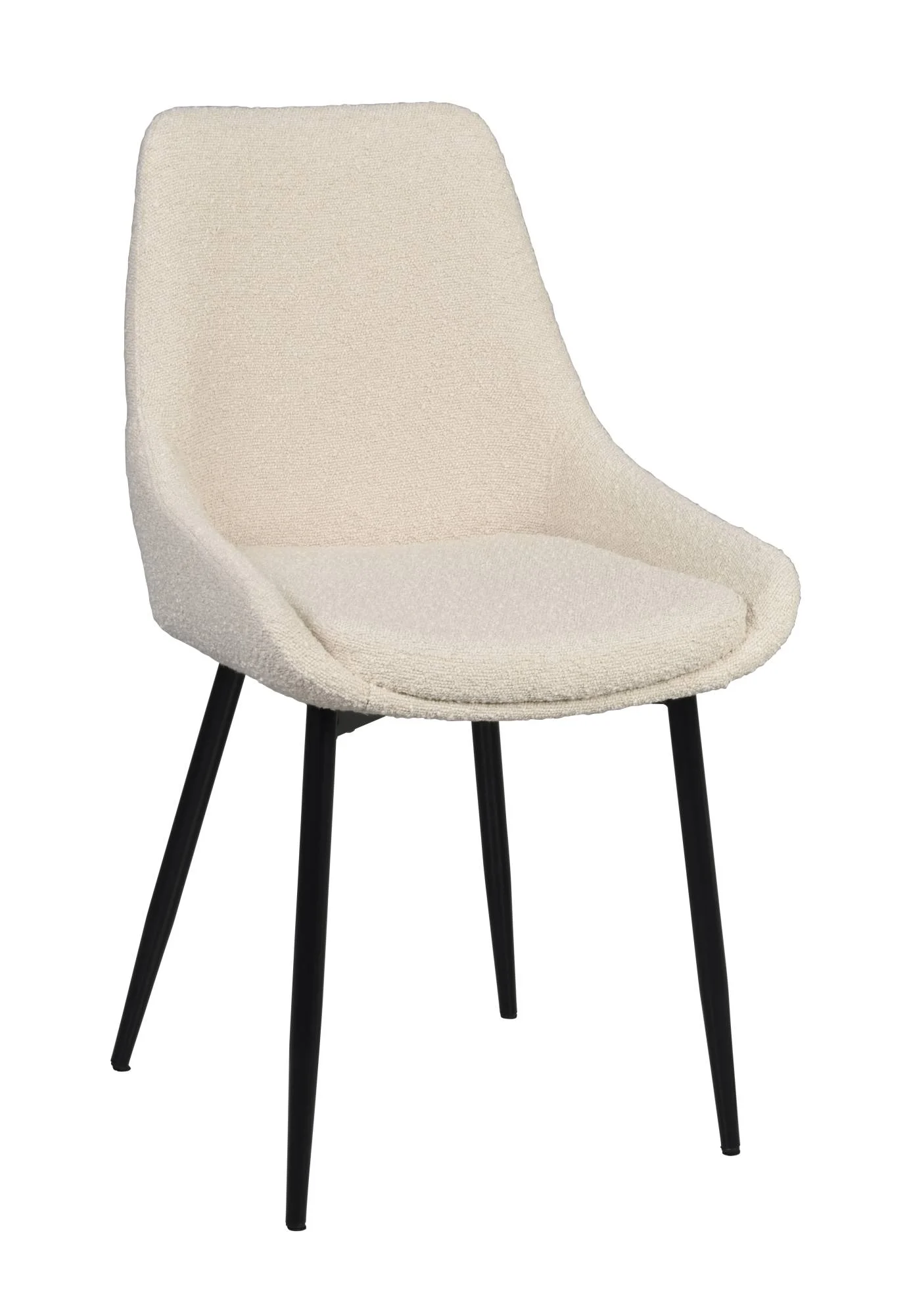 Stuhl Sierra 2er Set aus Boucle, modern gepolstert, Beige, Metallgestell schwarz - Rowico