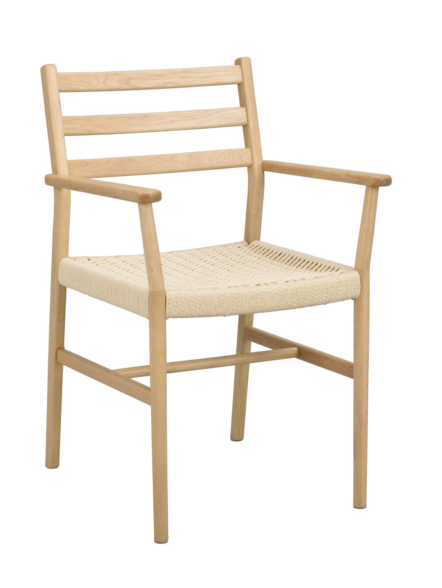 Stuhl Harlan mit Armlehne aus Eiche hell, Retro Chic, hellbeige Sitzfläche, für Dein Esszimmer - Rowico