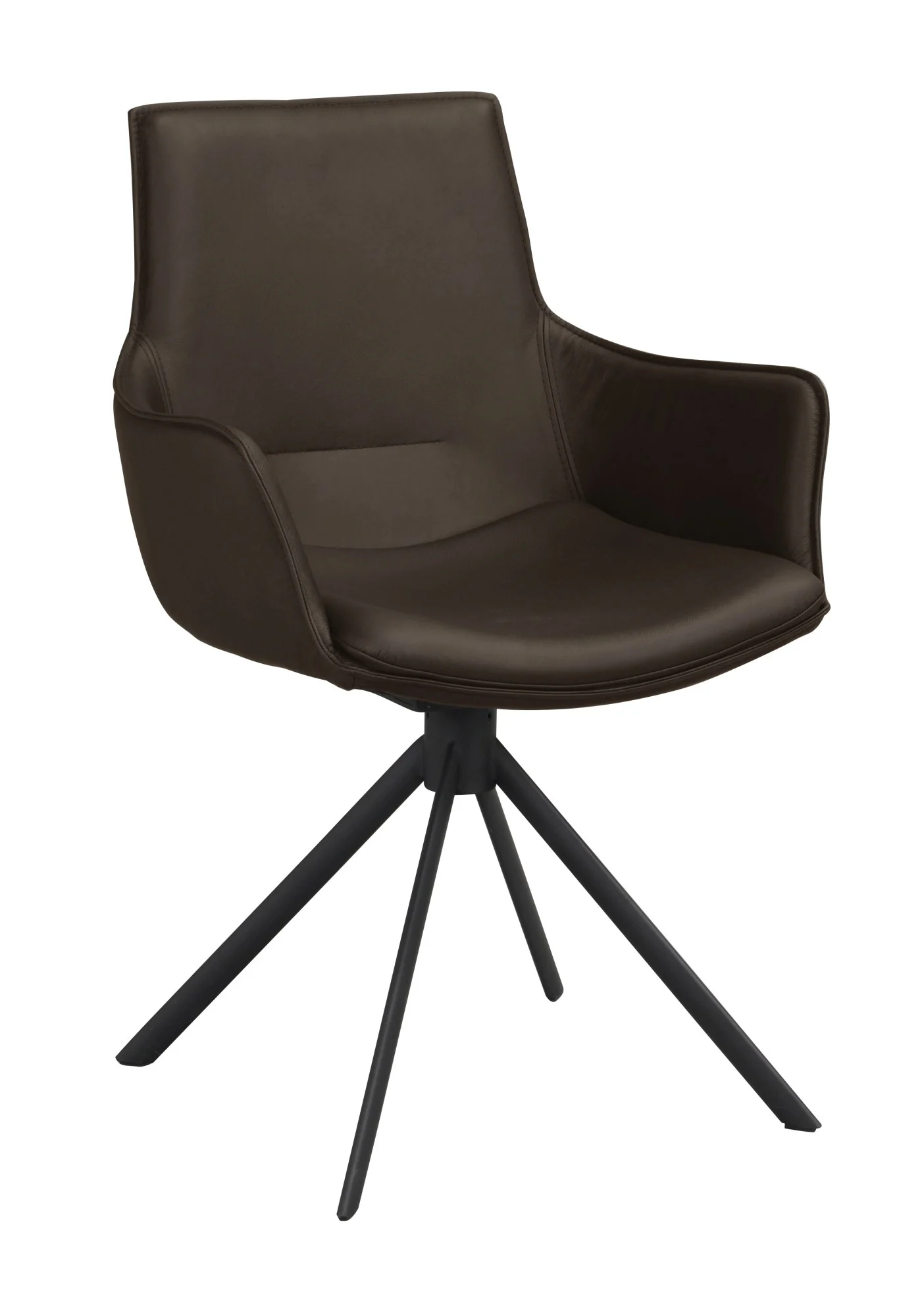 Stuhl Lowell 2er Set aus Leder mit Drehgestell und Armlehnen, modern, Braun, gepolstert - Rowico