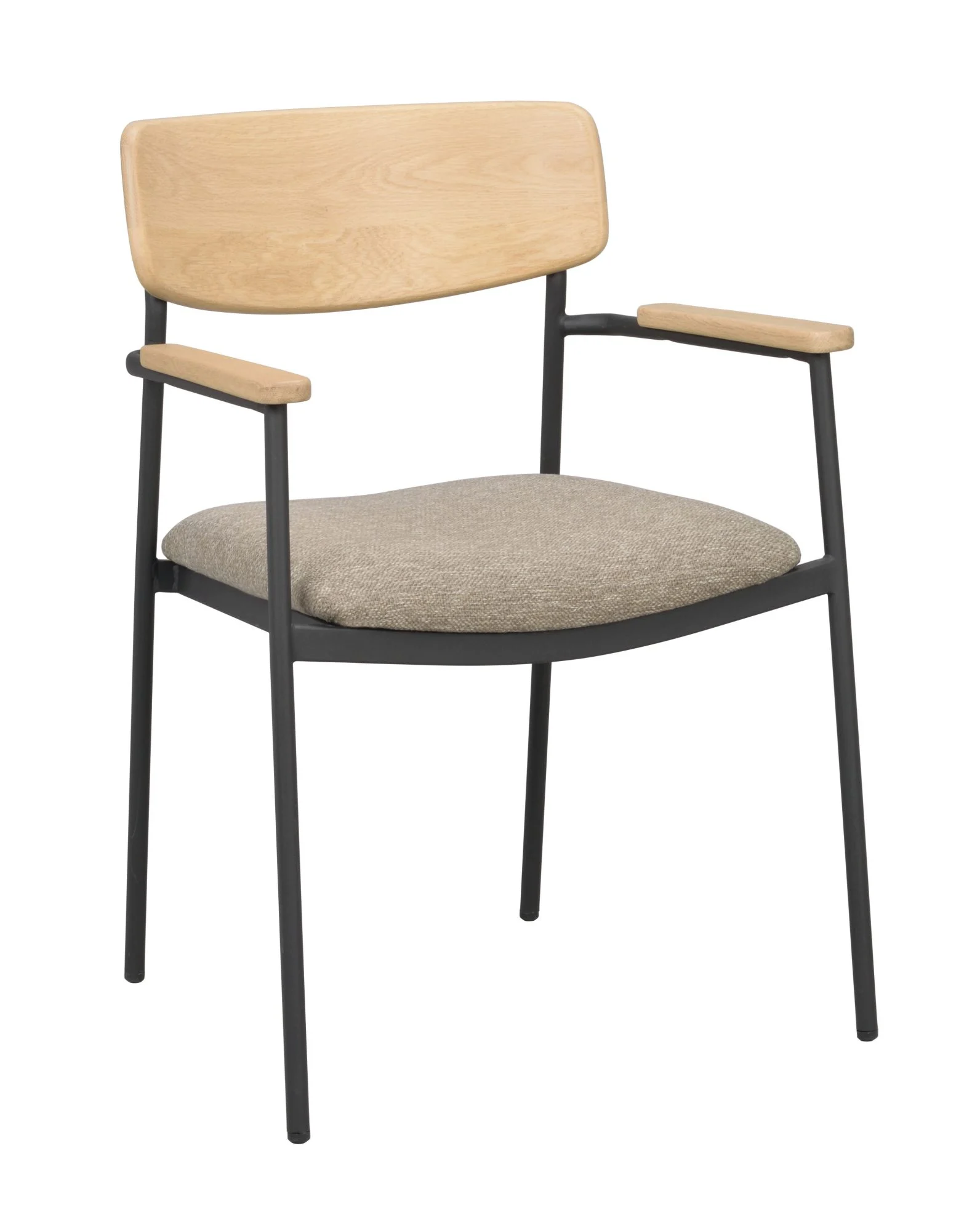 Stuhl Maymont 2er Set mit Armlehnen aus Eiche, Retro Chic Design, dunkelbeiger Stoff, FSC-zertifiziert