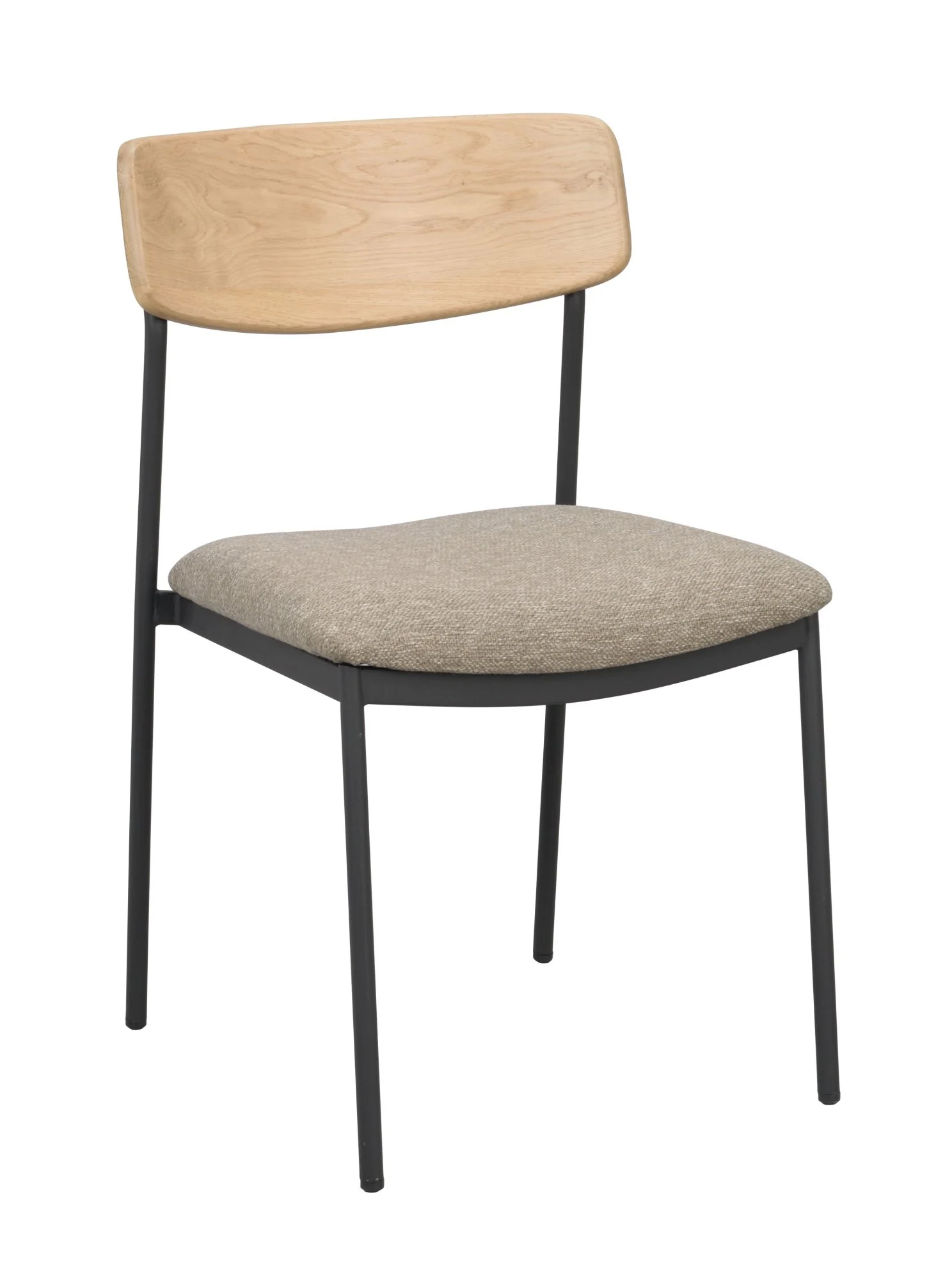Stuhl Maymont 2er Set aus Eiche und Stoff, Retro Chic Design, dunkelbeige, gepolstert, FSC-zertifiziert