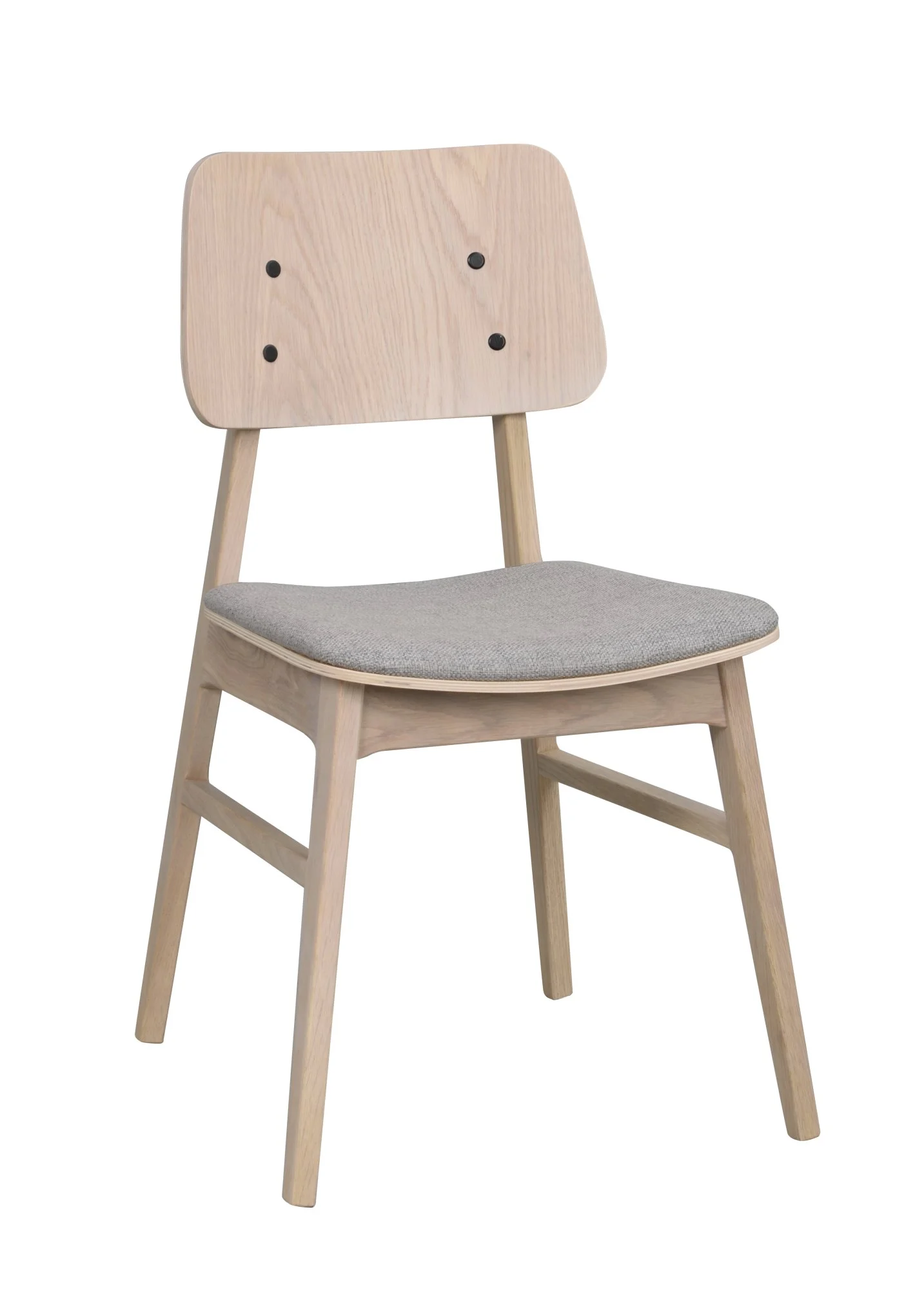Stuhl Nagano 2er Set aus Eiche whitewash, skandinavisches Design, hellgrau gepolstert, FSC-zertifiziert