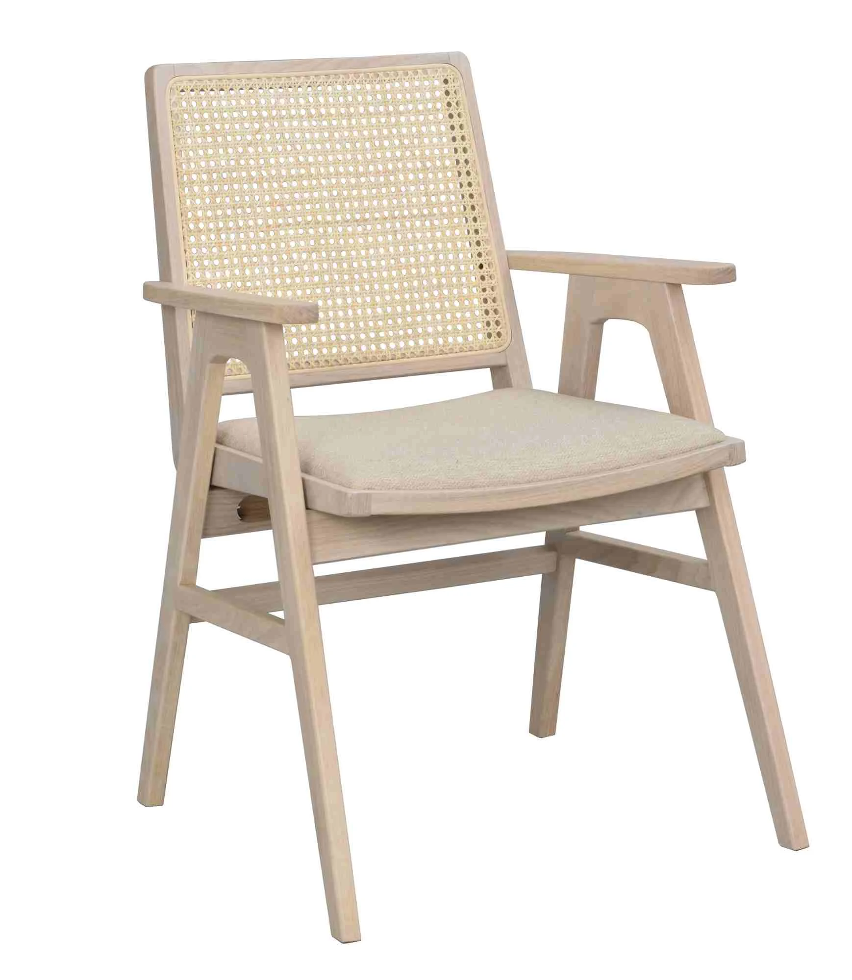 Stuhl Prestwick 2er Set mit Armlehnen, aus Eiche und Rattan, klassisch, whitewash, FSC-zertifiziert