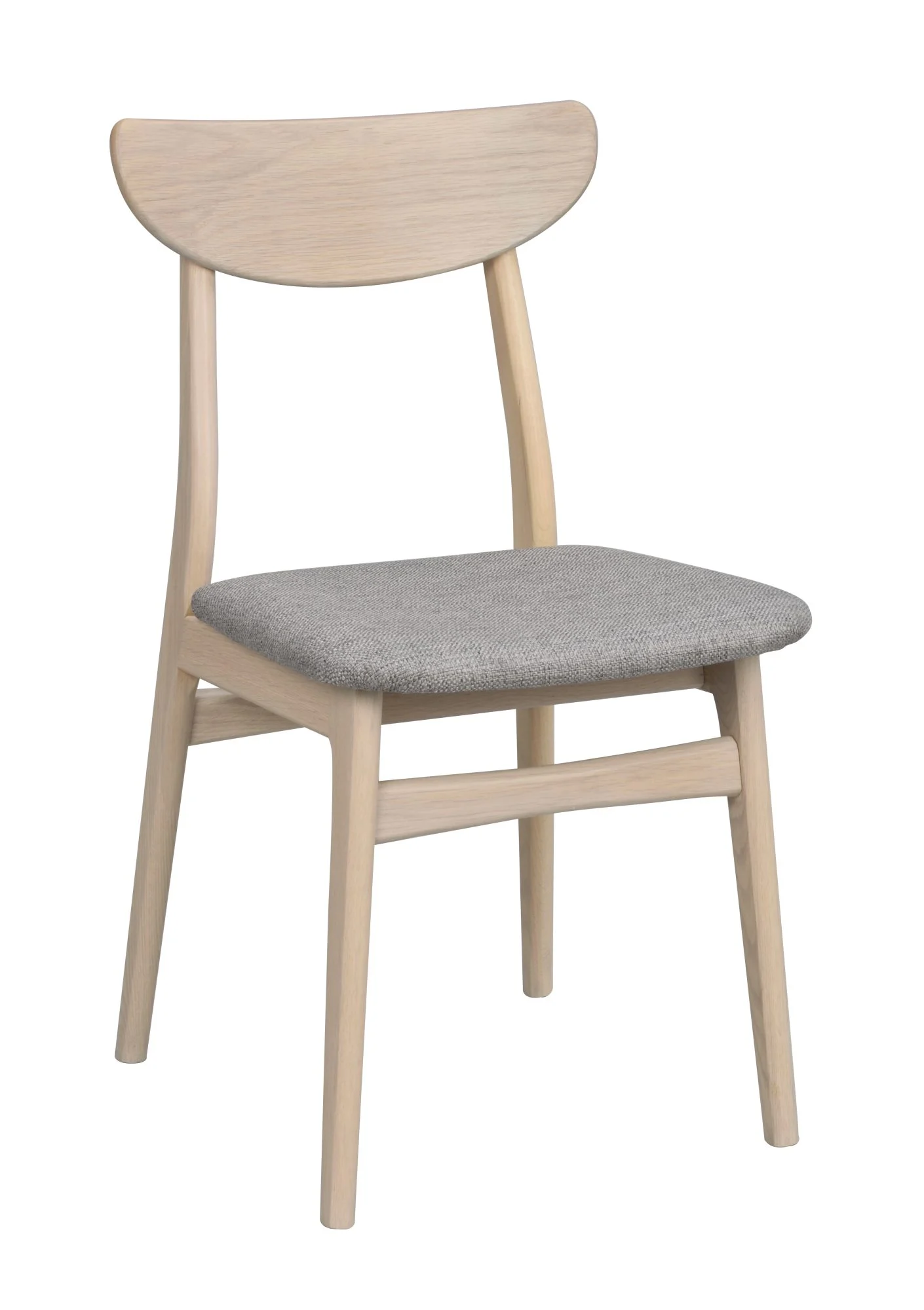 Stuhl Rodham 2er Set aus Eiche, Retro Chic gepolstert, Whitewash Hellgrau, komfortabel für Dein Zuhause - Rowico