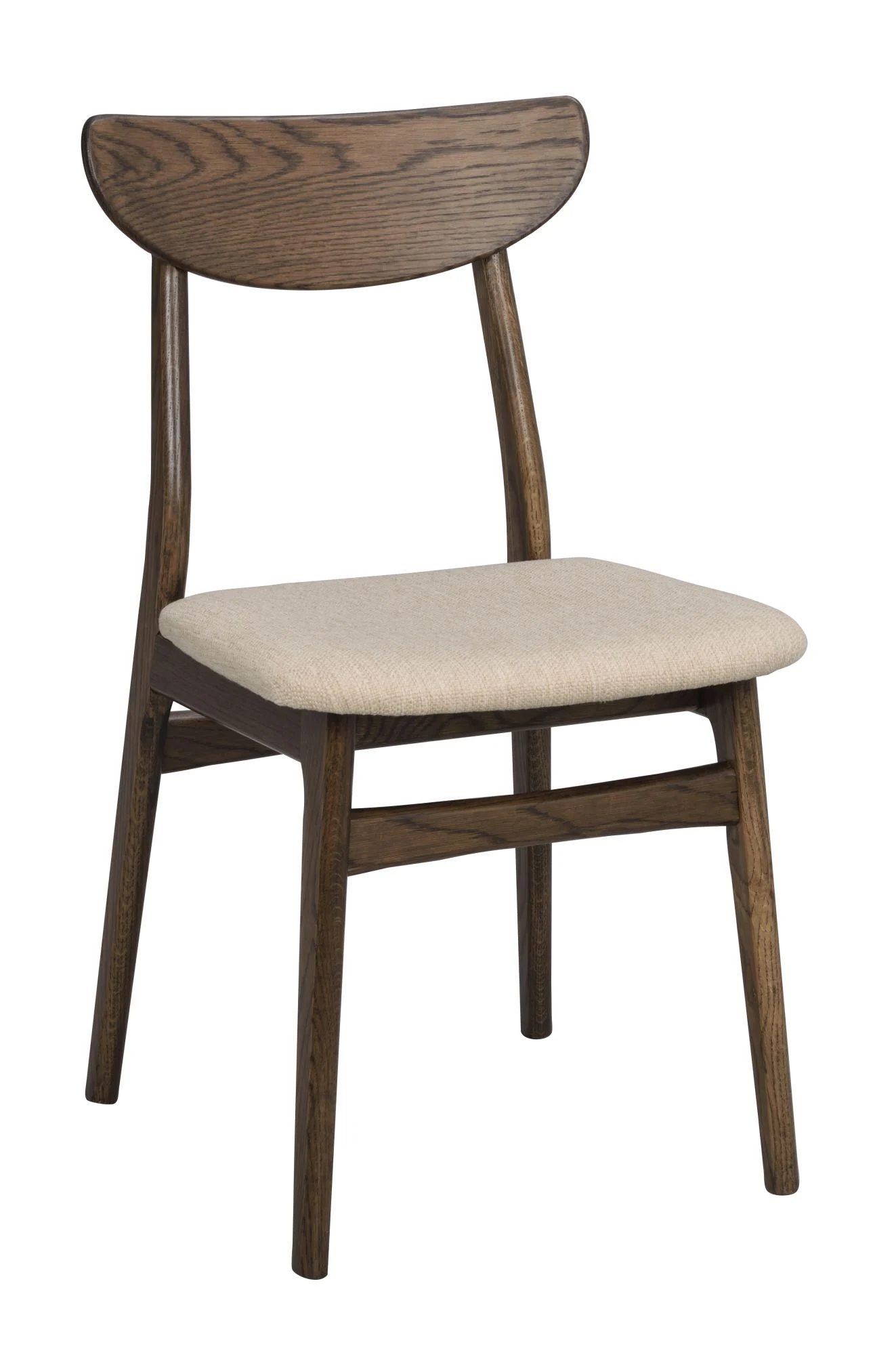 Stuhl Rodham 2er Set aus Eiche und Stoff, Retro Chic, braun beige, gepolstert, FSC-zertifiziert