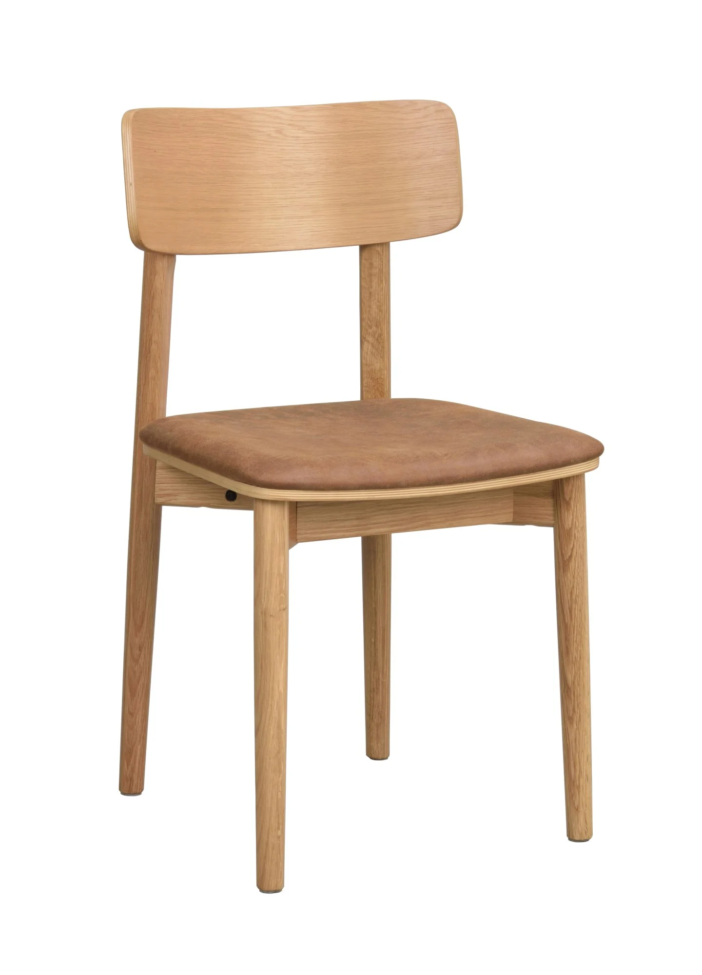 Stuhl Wolcott 2er Set, Eiche massiv und Kunstleder, klassisch gepolstert, Natur Braun - Rowico