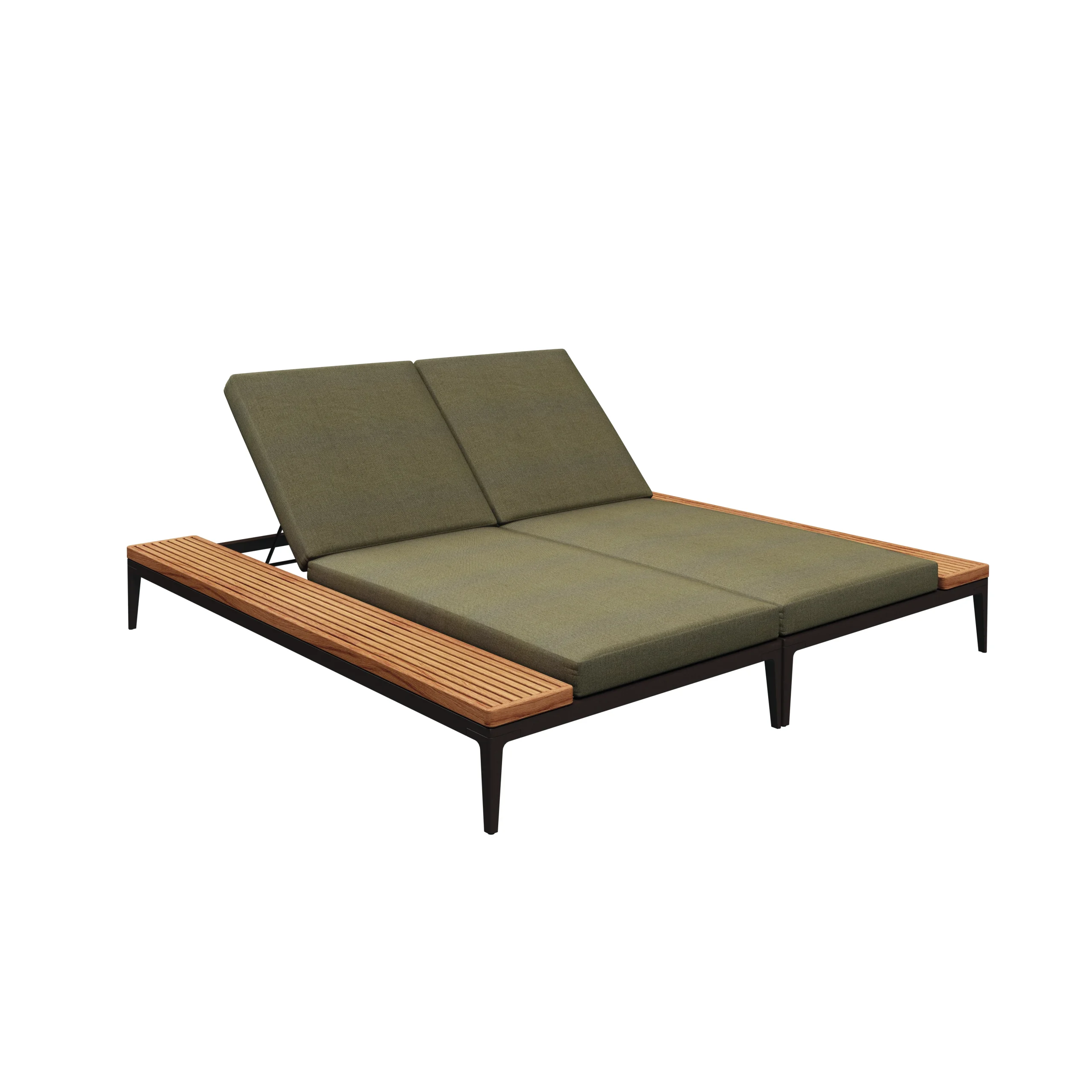 Gloster GRID Doppelliege Aluminium/Outdoorstoff inkl. Kissen und Teakablage