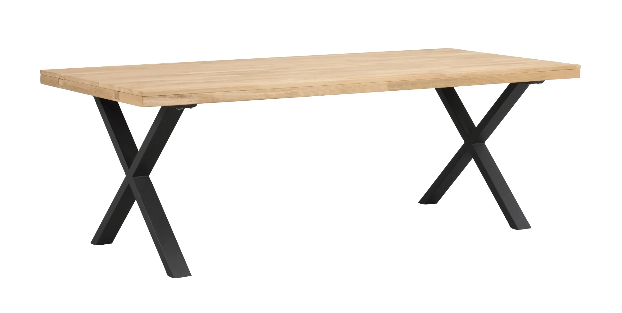 Esstisch Brooklyn aus massiver Eiche, Industrial X-Gestell, Natur, 220 cm, für 8–10 Personen