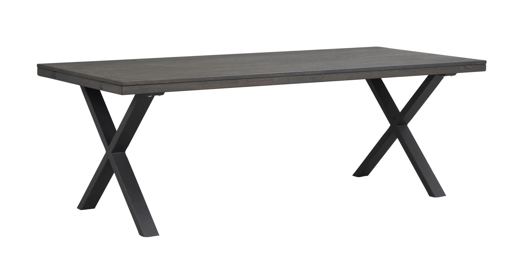 Esstisch Brooklyn aus massiver Eiche, X-Gestell im Industrial Stil, dunkelbraun, 220 cm
