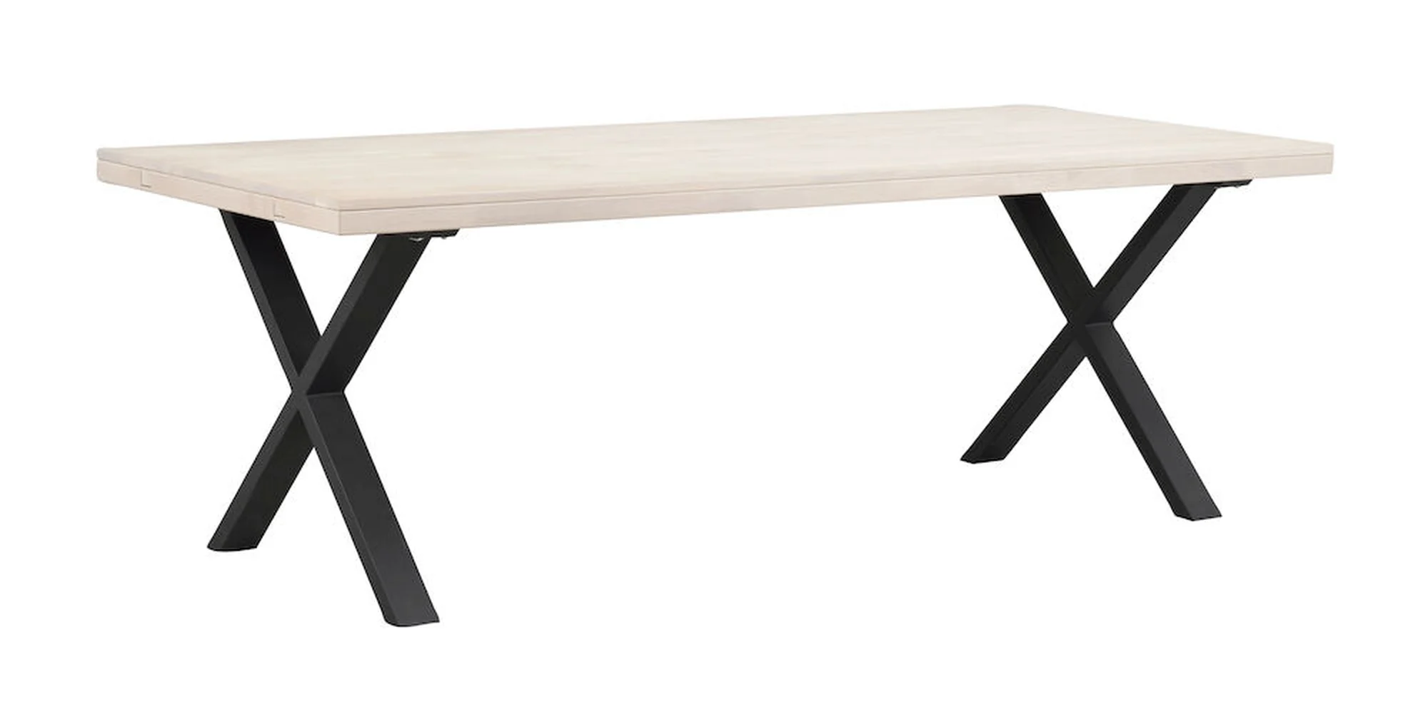 Esstisch Brooklyn aus Eiche mit X-Gestell, Industrial Stil, Whitewash, 220 cm, für 8–10 Personen