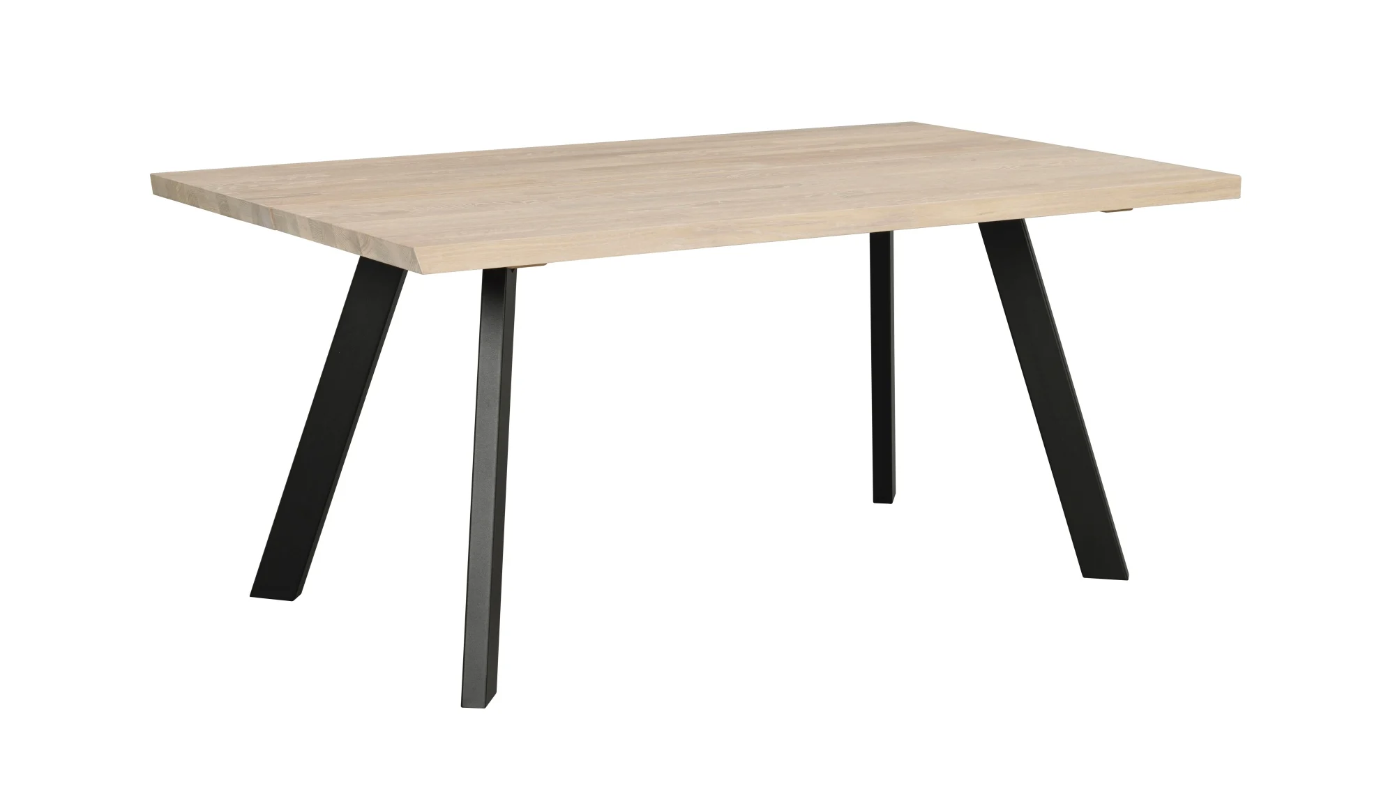 Esstisch Fred aus Eiche, skandinavisch massiv, whitewash, 170x95 cm, 4-Fuß-Gestell schwarz