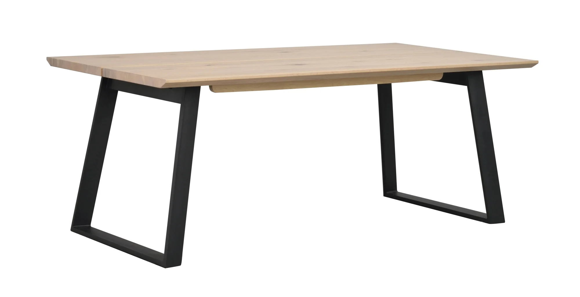 Esstisch Melville 210x95cm aus Wildeiche, skandinavisches Design, weiß pigmentiert, U-Gestell schwarz