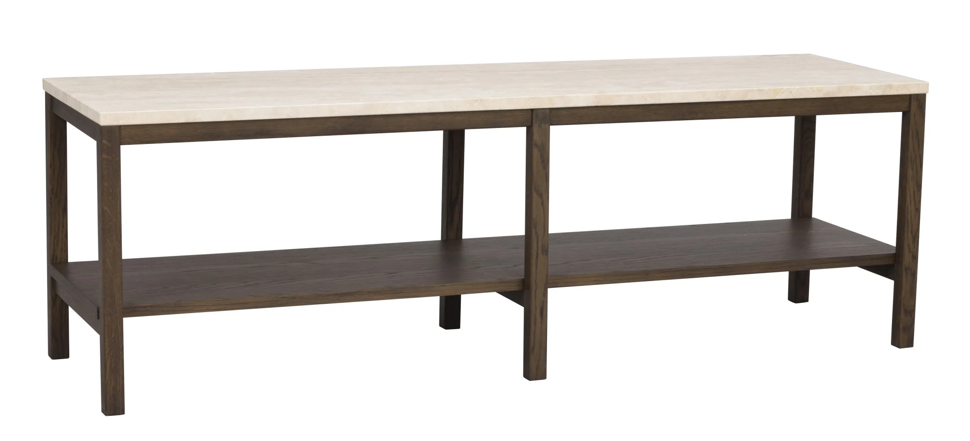 Konsole Orwel aus Travertin und Eiche, modernes Design, Braun, 140x40x45cm, FSC-zertifiziert