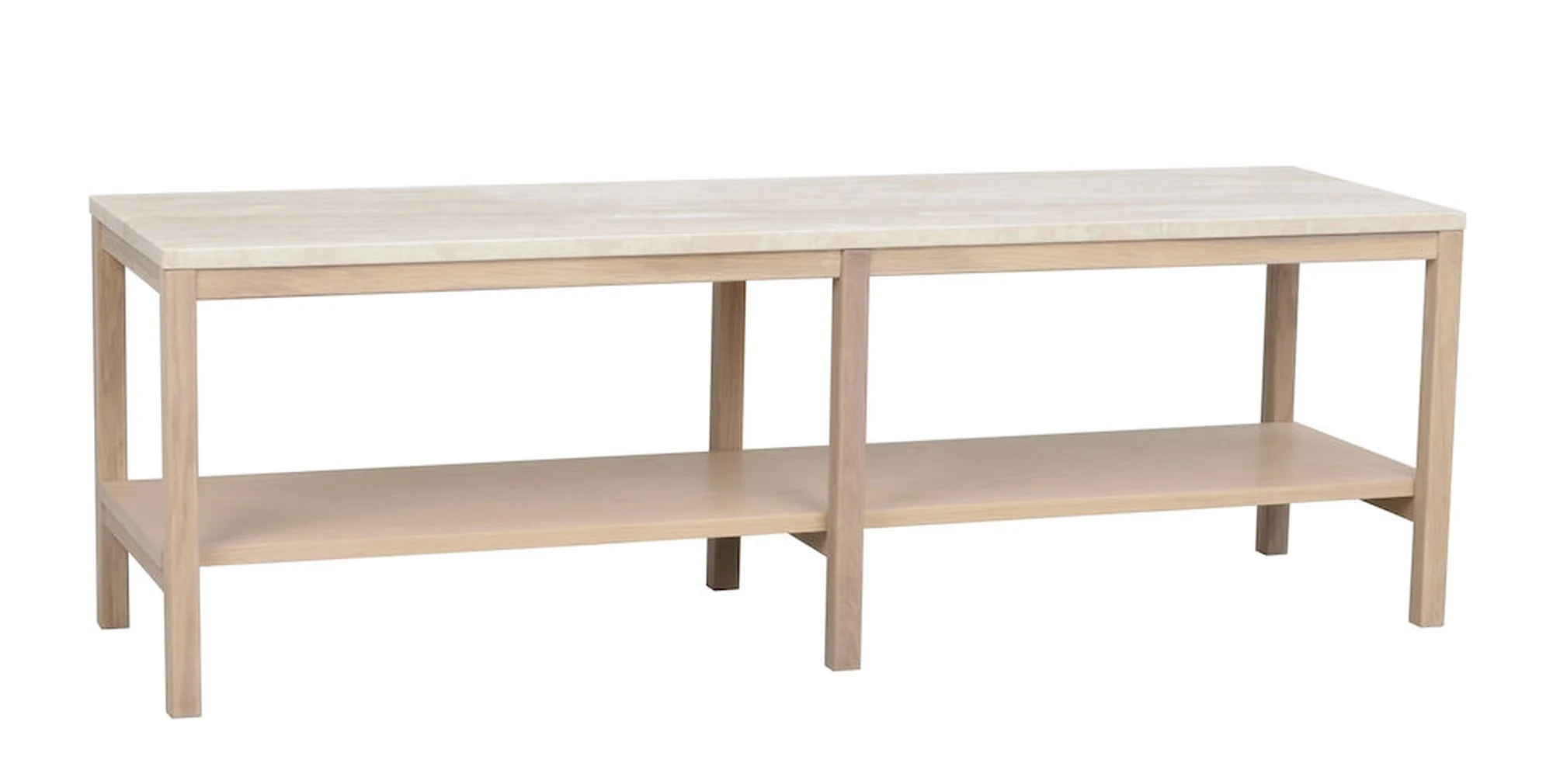 Konsole Orwel aus Travertin und Eiche, modernes Design, Whitewash, 140x40x45 cm - Rowico