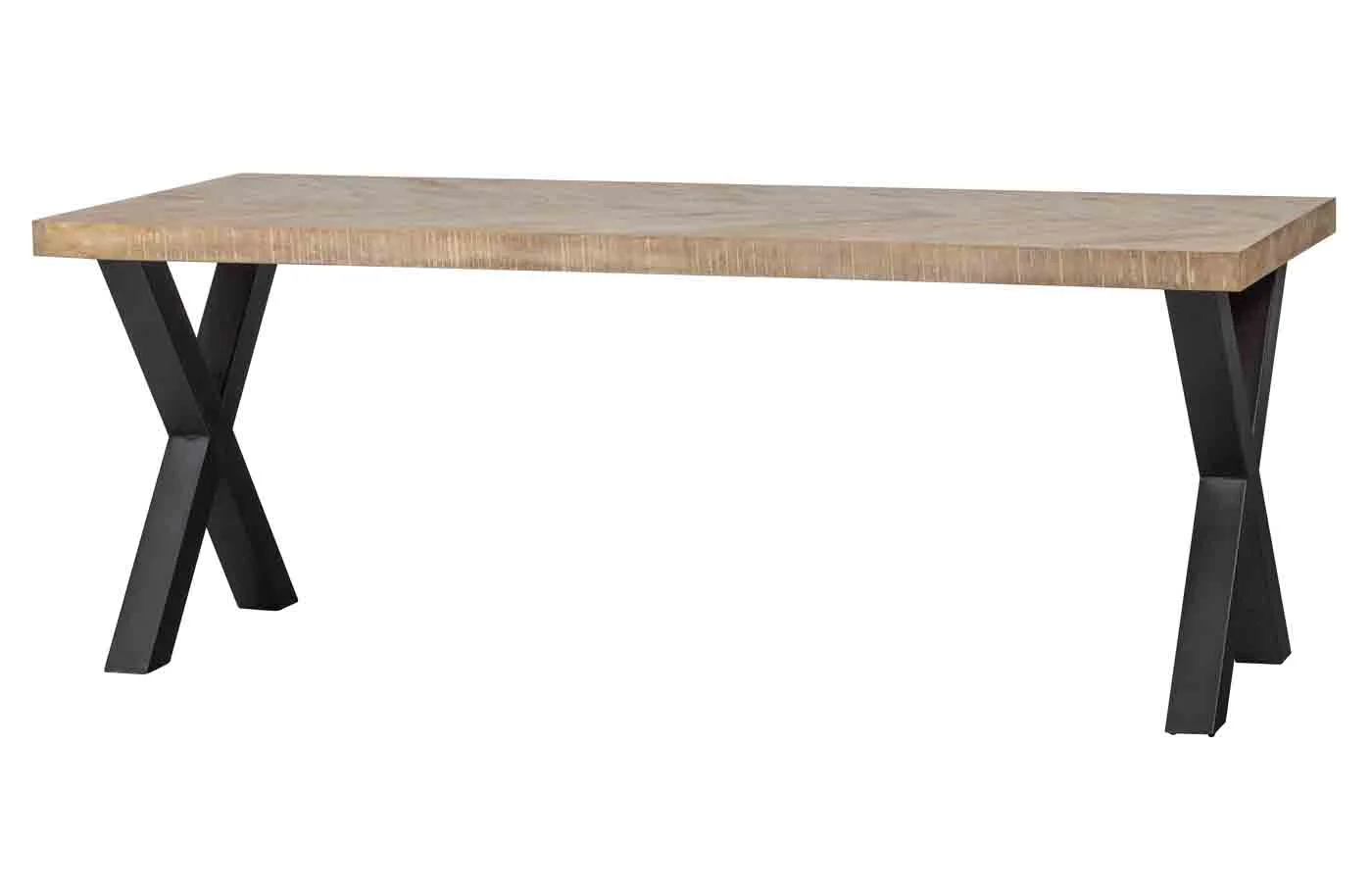 Esstisch Tablo aus Mangoholz mit Fischgrätenmuster, modernes Design, X-Gestell, natur, 180 cm
