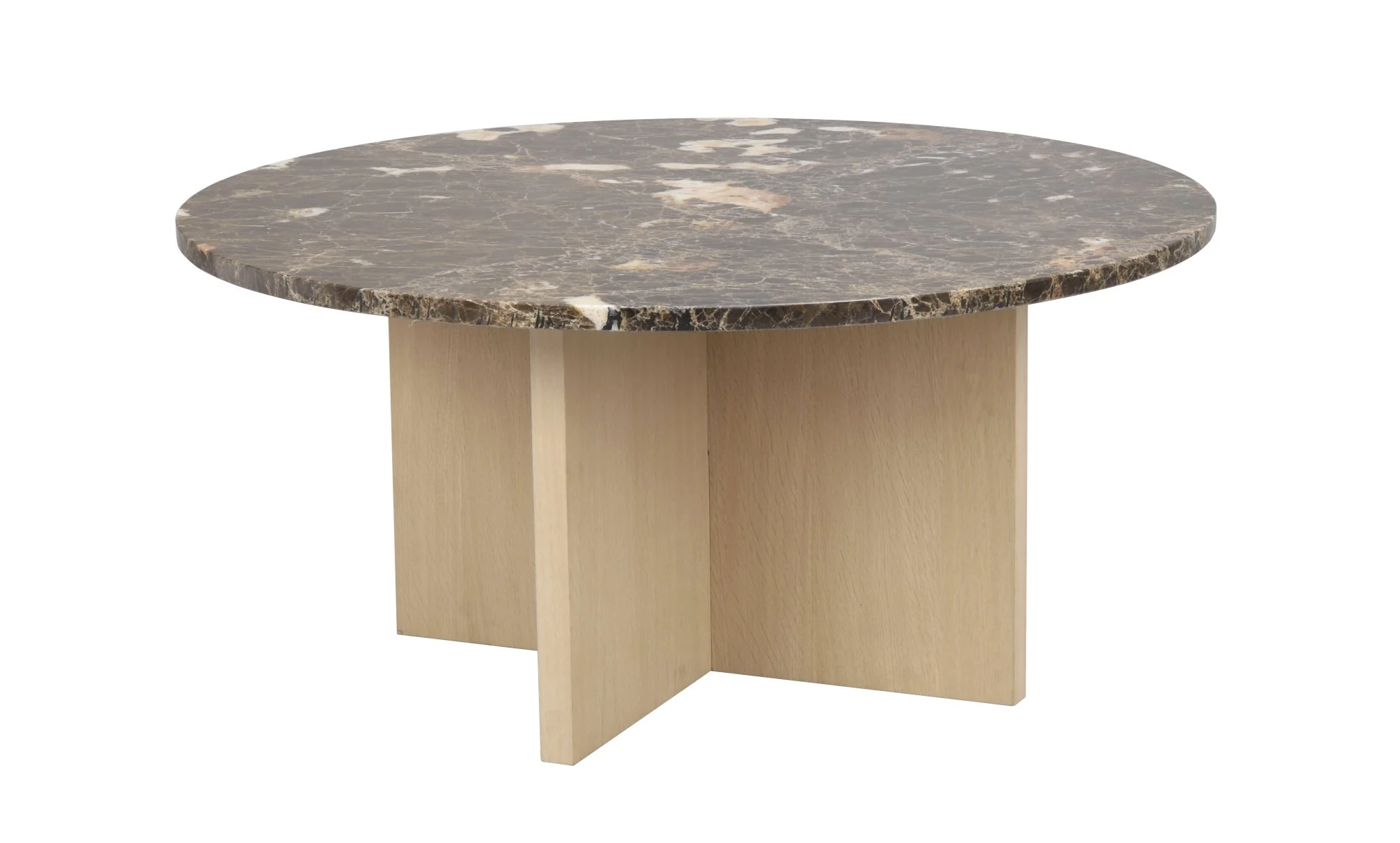 Couchtisch Brooksville aus Marmor, rundes Design, klassisch, Braun Weiß, 90 cm - Rowico