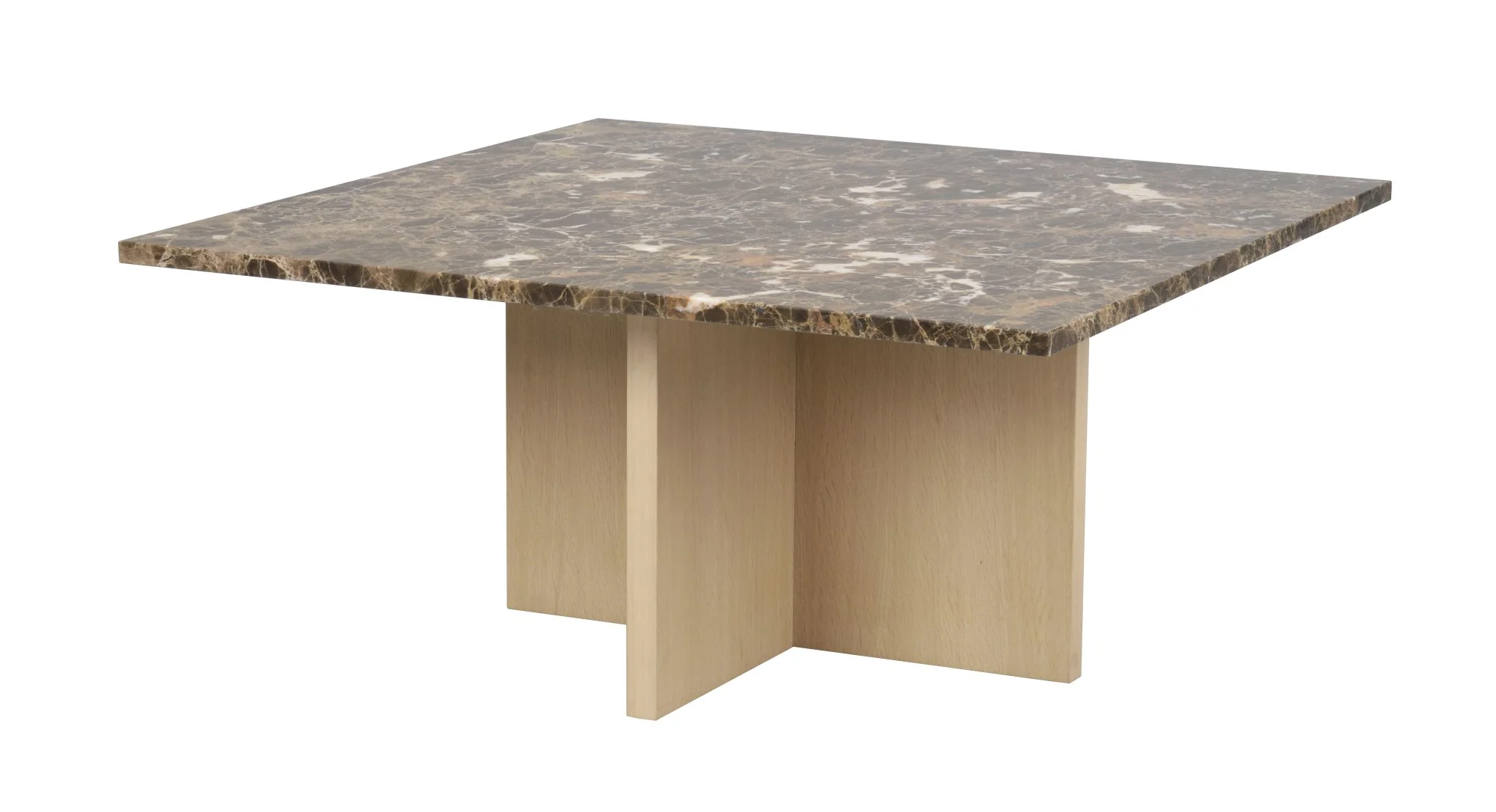 Couchtisch Brooksville aus Marmor, klassisch und eckig 90x90 cm, Braun Weiß, mit Massivholzgestell - Rowico