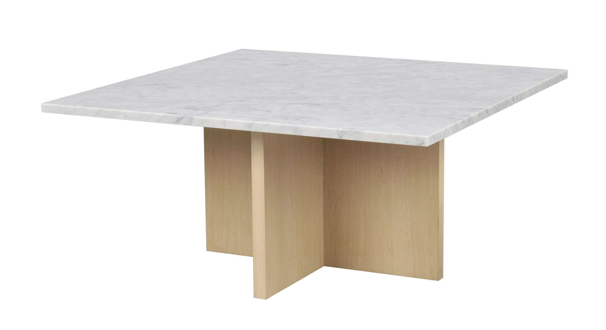 Couchtisch Brooksville aus Marmor, klassisch und eckig 90x90 cm, weiß, Gestell mit Eichenfurnier - Rowico