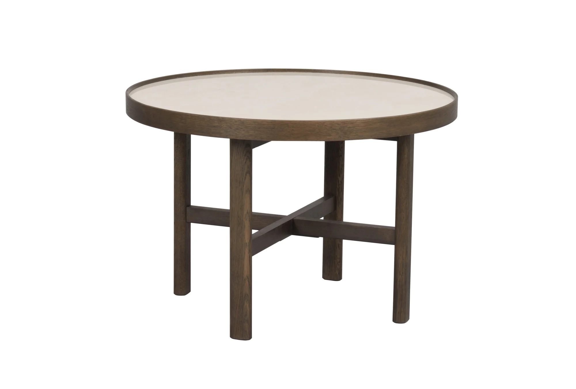 Couchtisch Marsden Rund aus Eiche und Keramik, klassisch, braun und beige, 60 cm Durchmesser - Rowico
