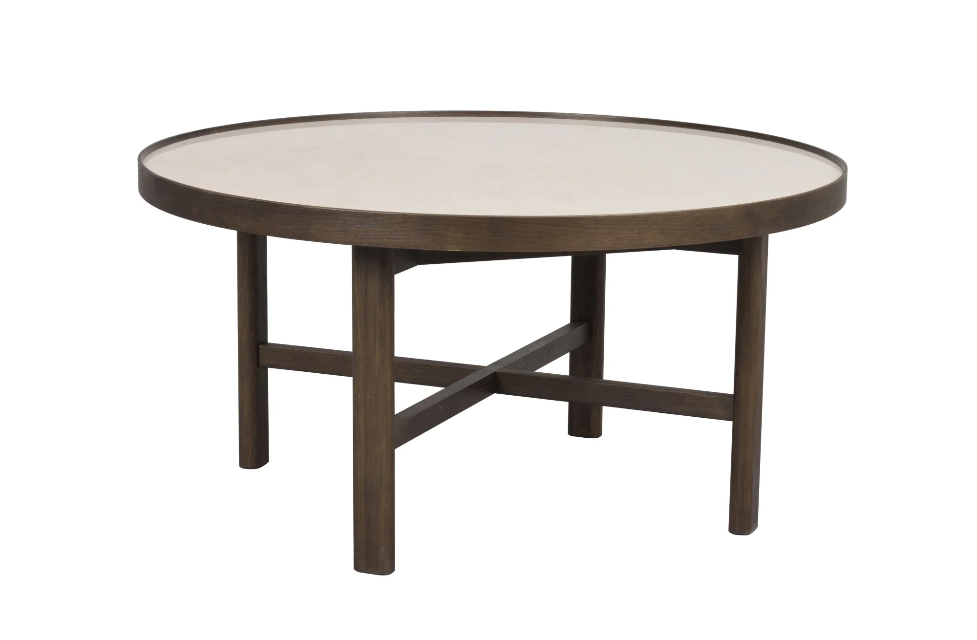 Couchtisch Marsden, aus Eiche und Keramik, klassisch rund, 90 cm, braun, pflegeleicht - Rowico