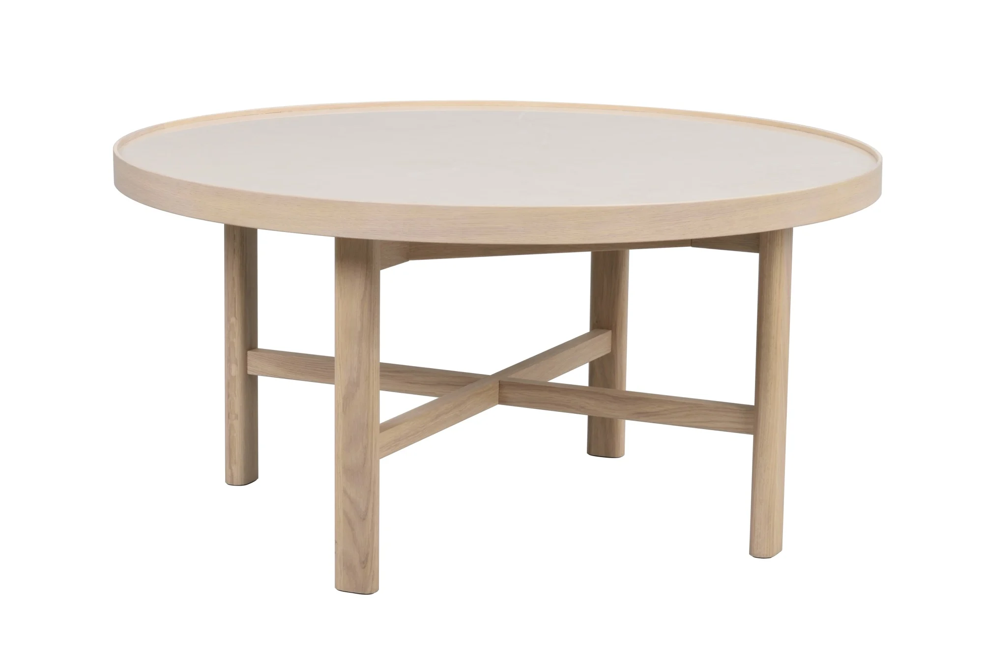 Couchtisch Marsden Rund 90cm aus Eiche und Keramik, klassisch, weiß, pflegeleichte Oberfläche - Rowico
