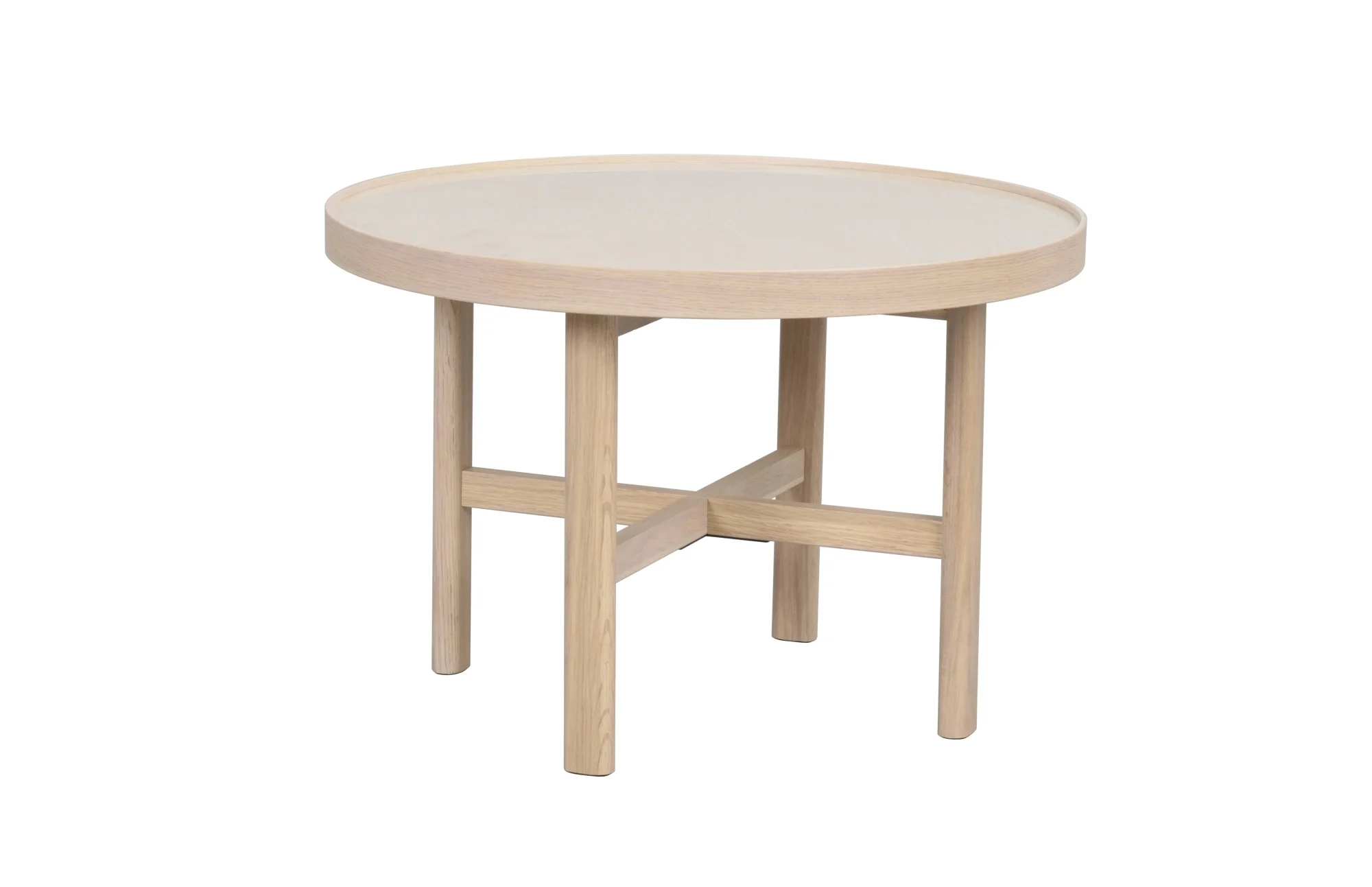 Couchtisch Marsden Rund aus Eiche und Keramik, klassisch, weiß, Ø 60 cm, pflegeleichte Oberfläche - Rowico