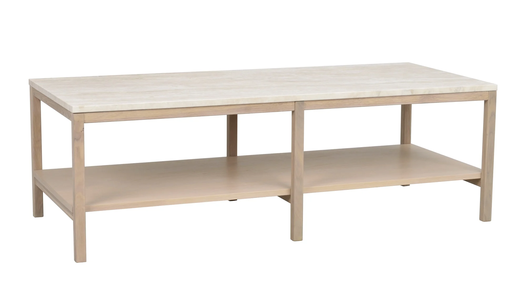 Couchtisch Orwel aus Travertin und Eiche, klassisch, weiß pigmentiert, 140x60 cm - Rowico