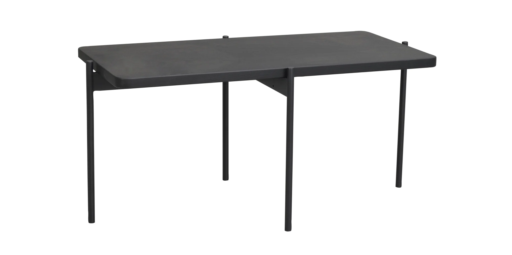 Couchtisch Shelton aus massiver Eiche, modern mit Metallgestell, Schwarz, 95x50 cm - Rowico