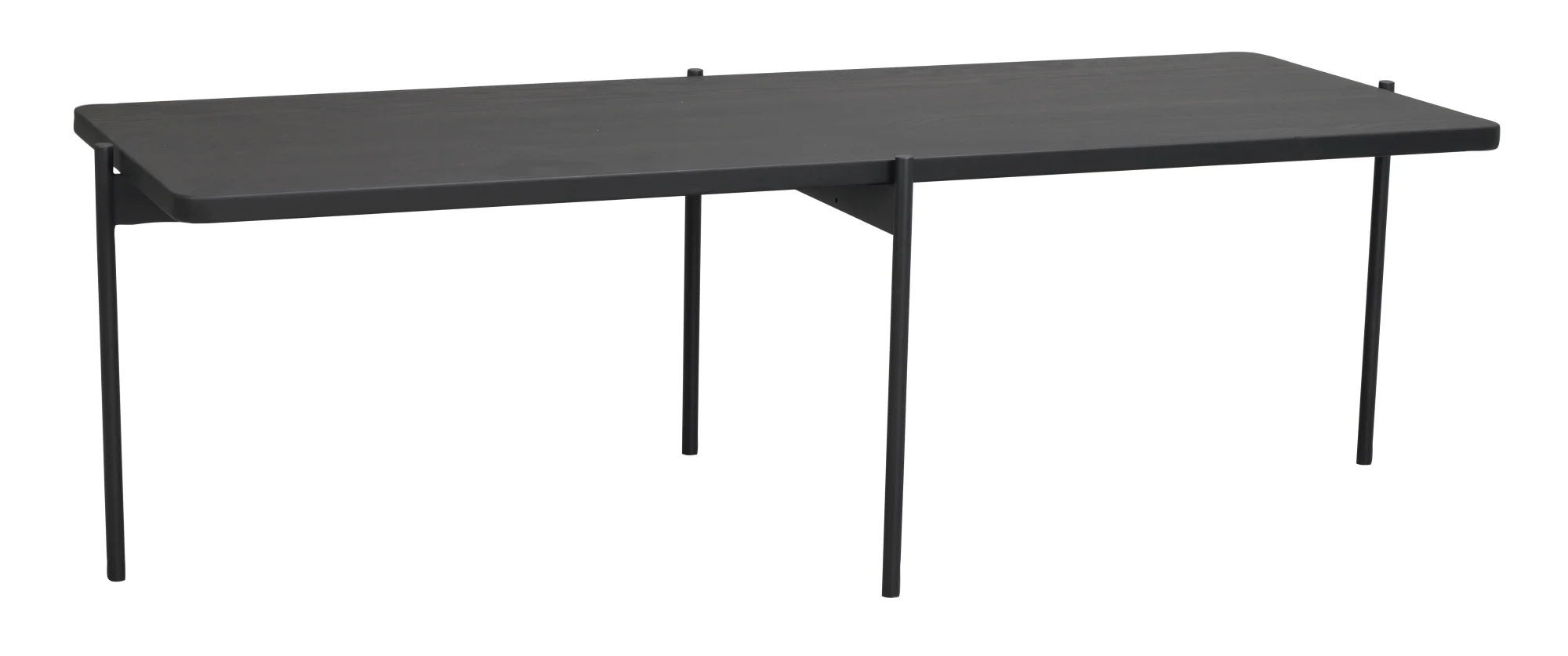 Couchtisch Shelton aus massiver Eiche, modern, schwarz lackiert, 145x60 cm, robustes Metallgestell - Rowico