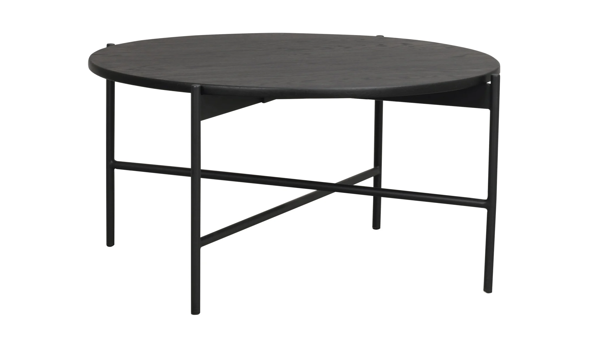 Couchtisch Skye aus Eiche, modern mit schwarzem Metallgestell, rund, 89x89x45 cm - Rowico