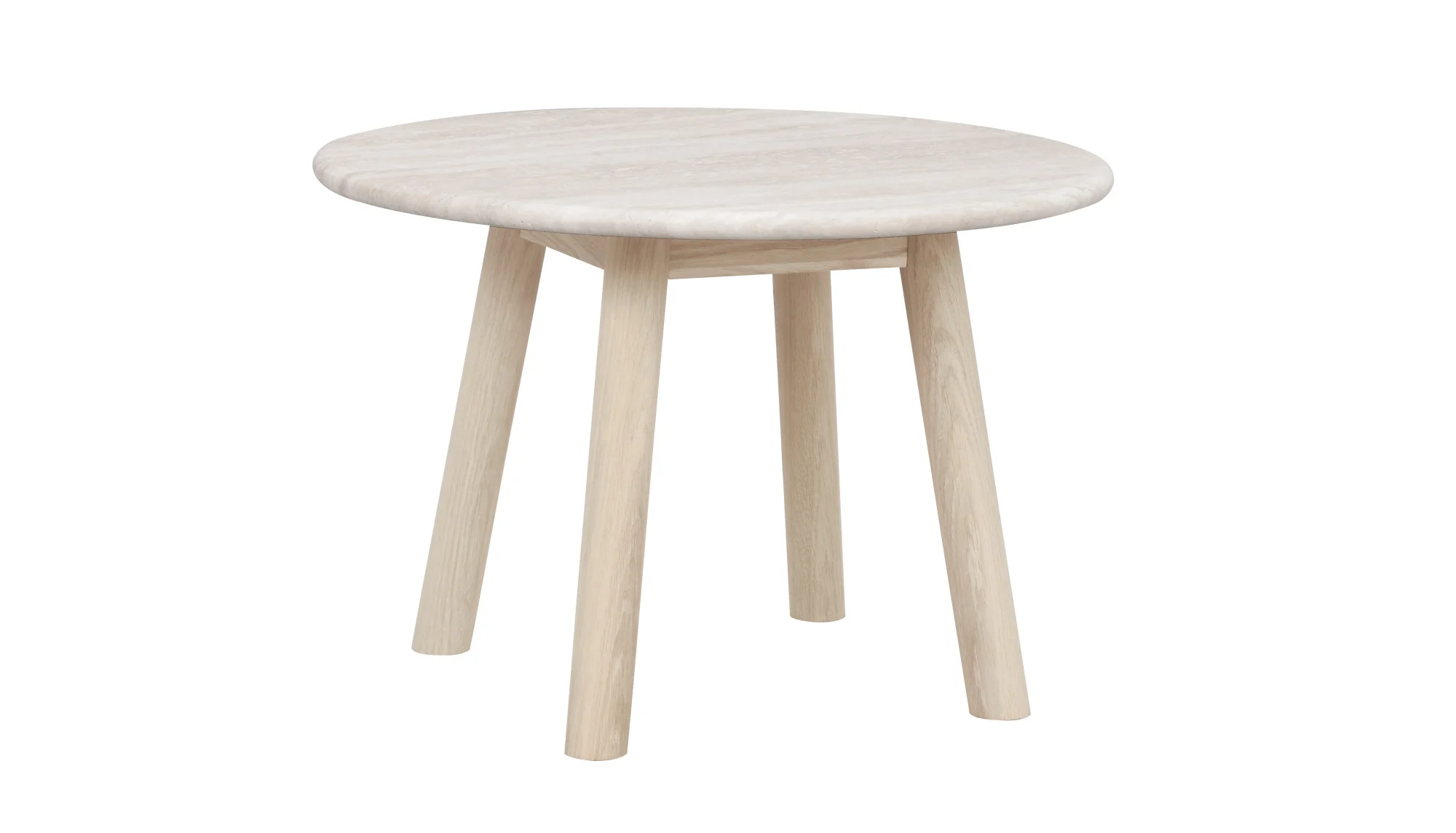 Couchtisch Taransay aus Eiche und Travertin, skandinavisches Design, beige weiß pigmentiert, 60x60x40 cm - Rowico