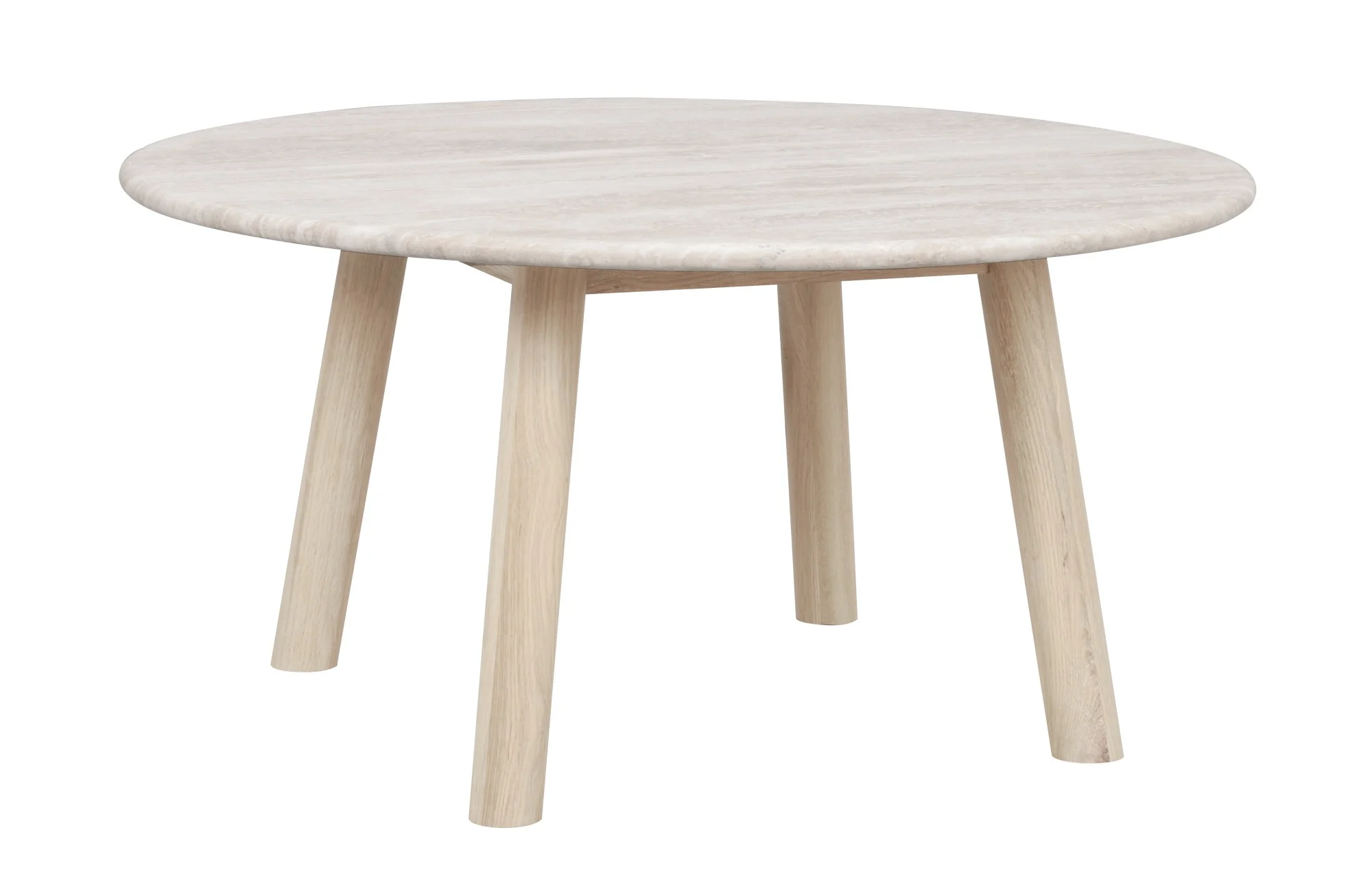 Couchtisch Taransay aus Eiche und Travertin, skandinavisch, beige weiß pigmentiert, 90x90x45 cm - Rowico