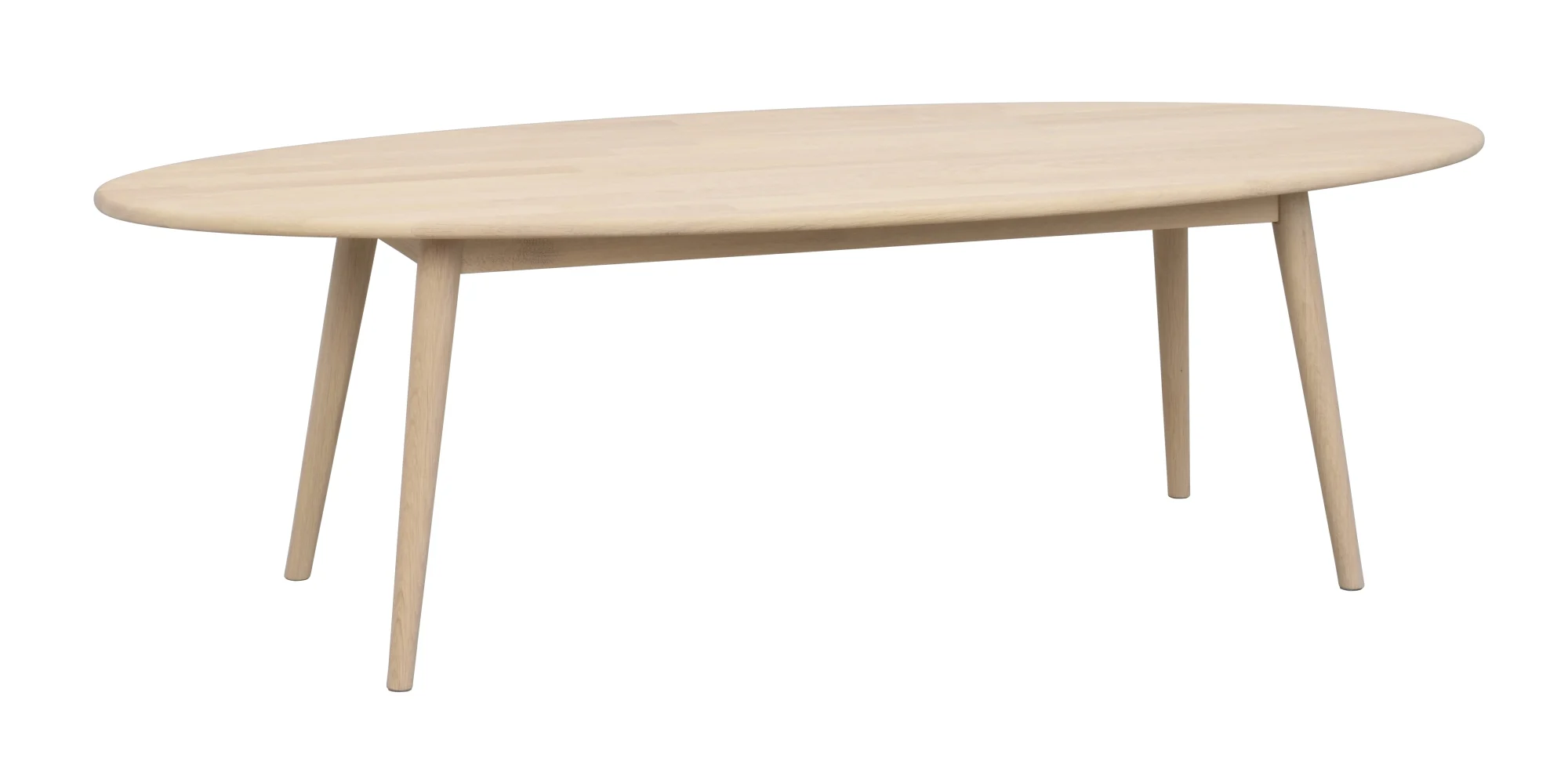 Couchtisch Tompkins Oval aus massiver Eiche, skandinavischer Stil, whitewash, 150x60x45 cm - Rowico
