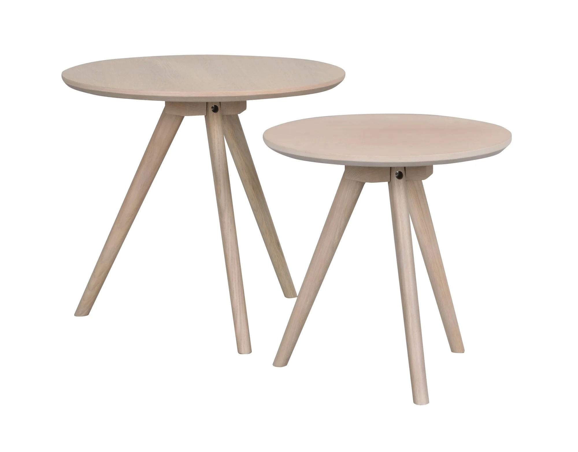 Beistelltisch Yumi 2er-Set aus Esche, skandinavischer Stil, weiß pigmentiert, rund, Rowico