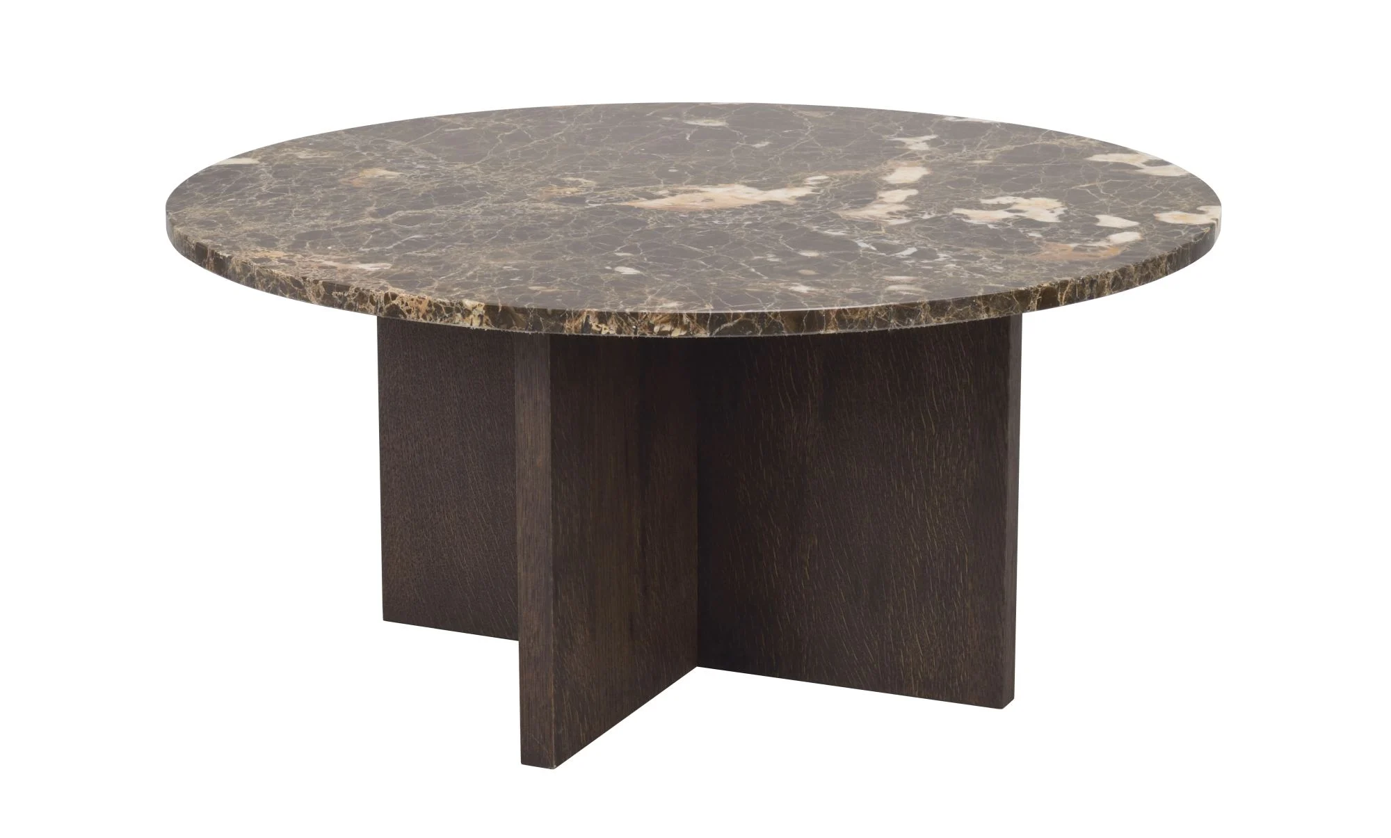 Couchtisch Brooksville aus Marmor, rundes Design, klassisch, Braun, 90 cm Durchmesser - Rowico