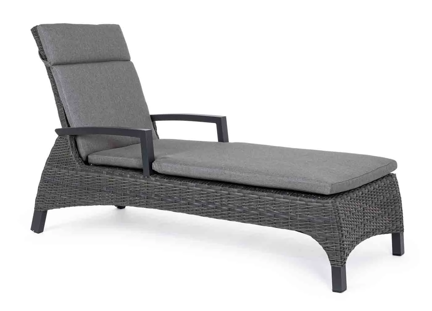 Sonnenliege Britton Polyrattan, klassisch mit verstellbarer Rückenlehne, grau, inkl. Auflage - Bizzotto