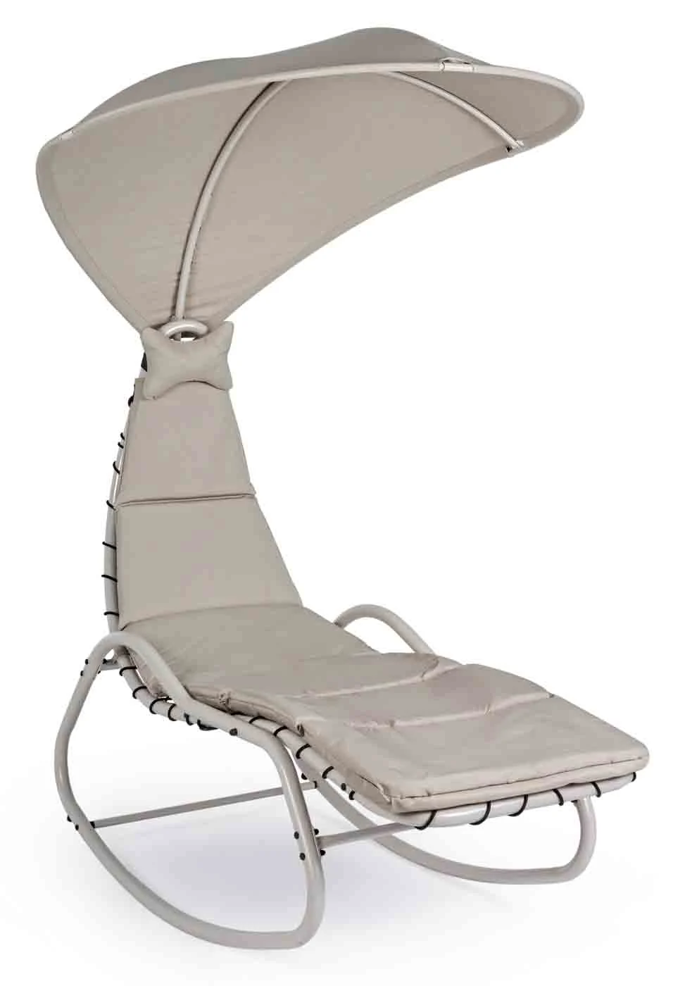 Gartenliege Baffin aus Metall und Outdoor-Stoff, modern mit Sonnensegel und Auflagen, sandfarben
