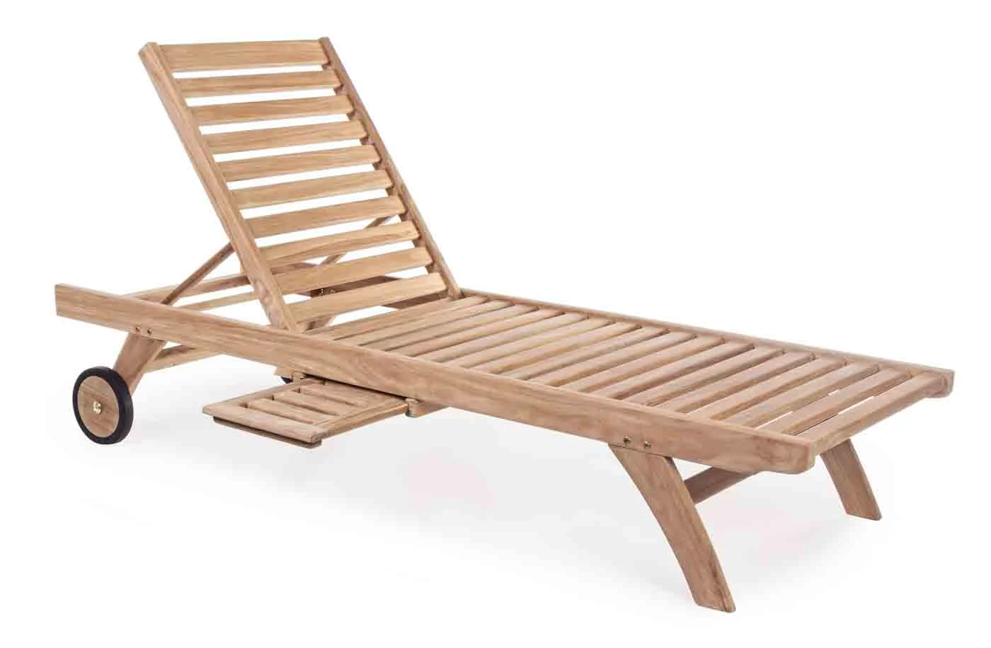 Gartenliege Maryland Teakholz, modern und massiv, natur, mit verstellbarer Rückenlehne und Ablage - Bizzotto