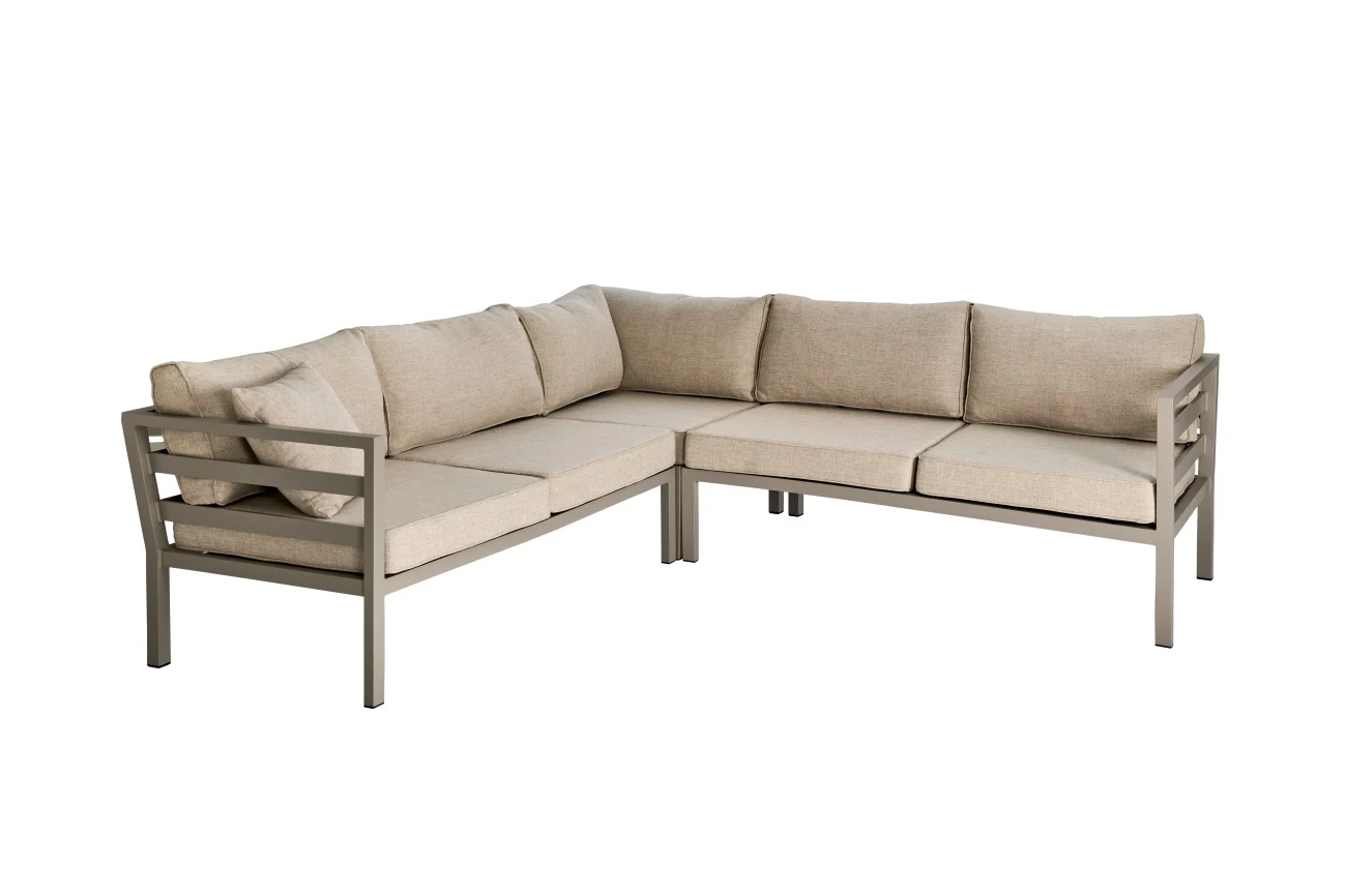 Gartenecksofa Weldon mit Kissen aus Aluminium und Olefin-Stoff, modern, beige, für 4–5 Personen