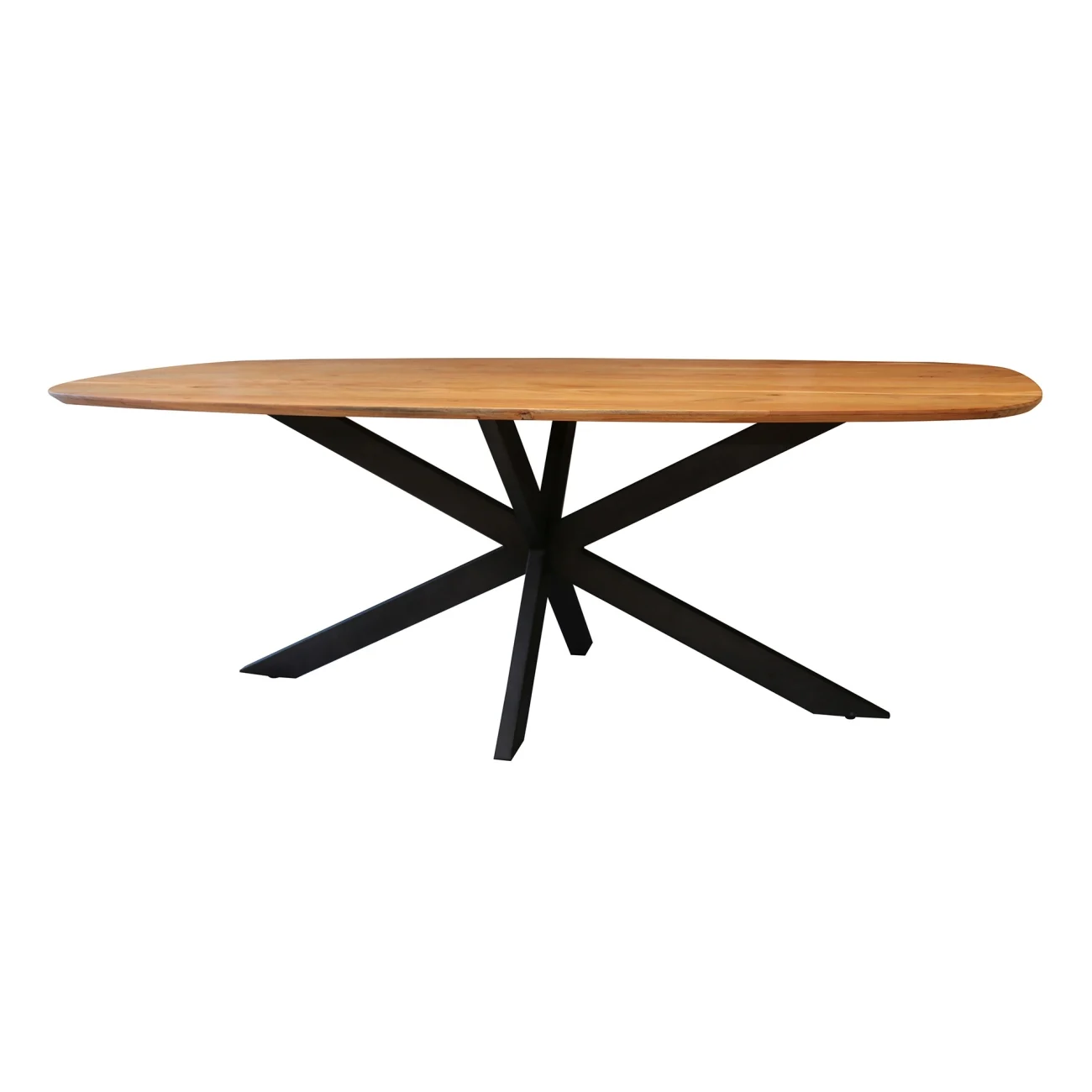 Esstisch Tanak Akazienholz massiv, skandinavisches Design, oval Natur, Spider-Gestell Schwarz