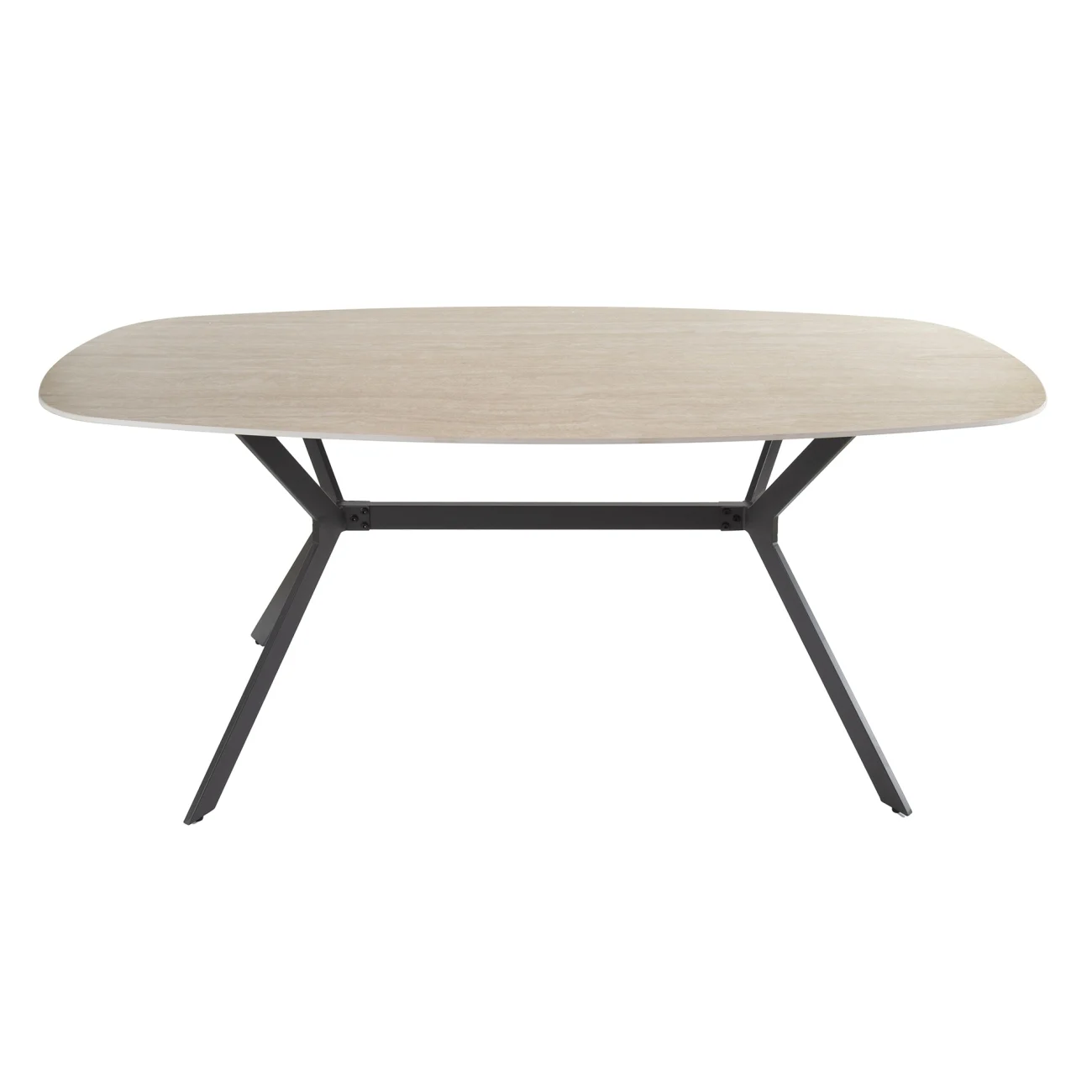 Esstisch Joradic aus Keramik in Travertin-Optik, modern oval, Beige, 180 cm für 6-8 Personen